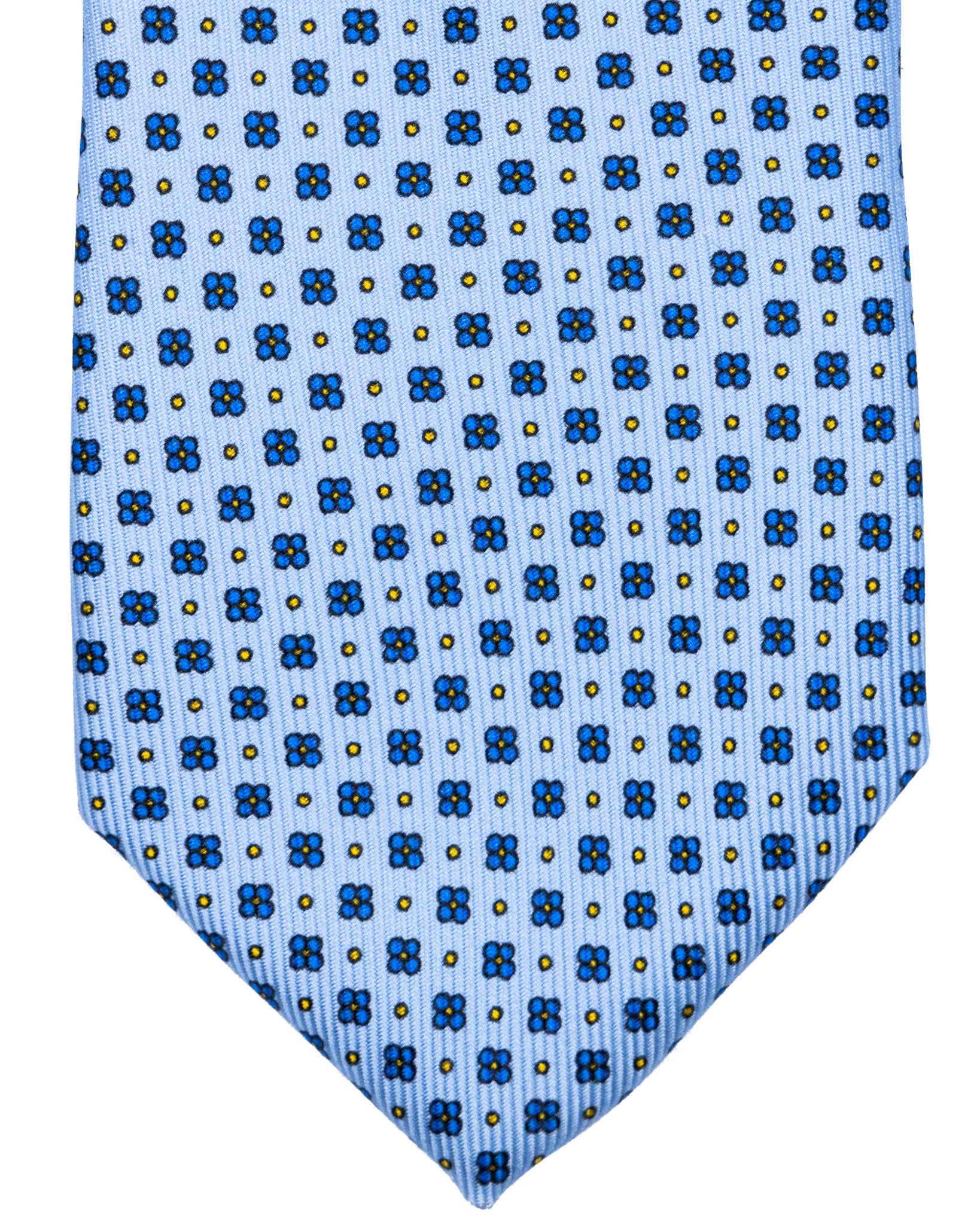 Cravatta - in seta twill azzurra fantasia fiori blu