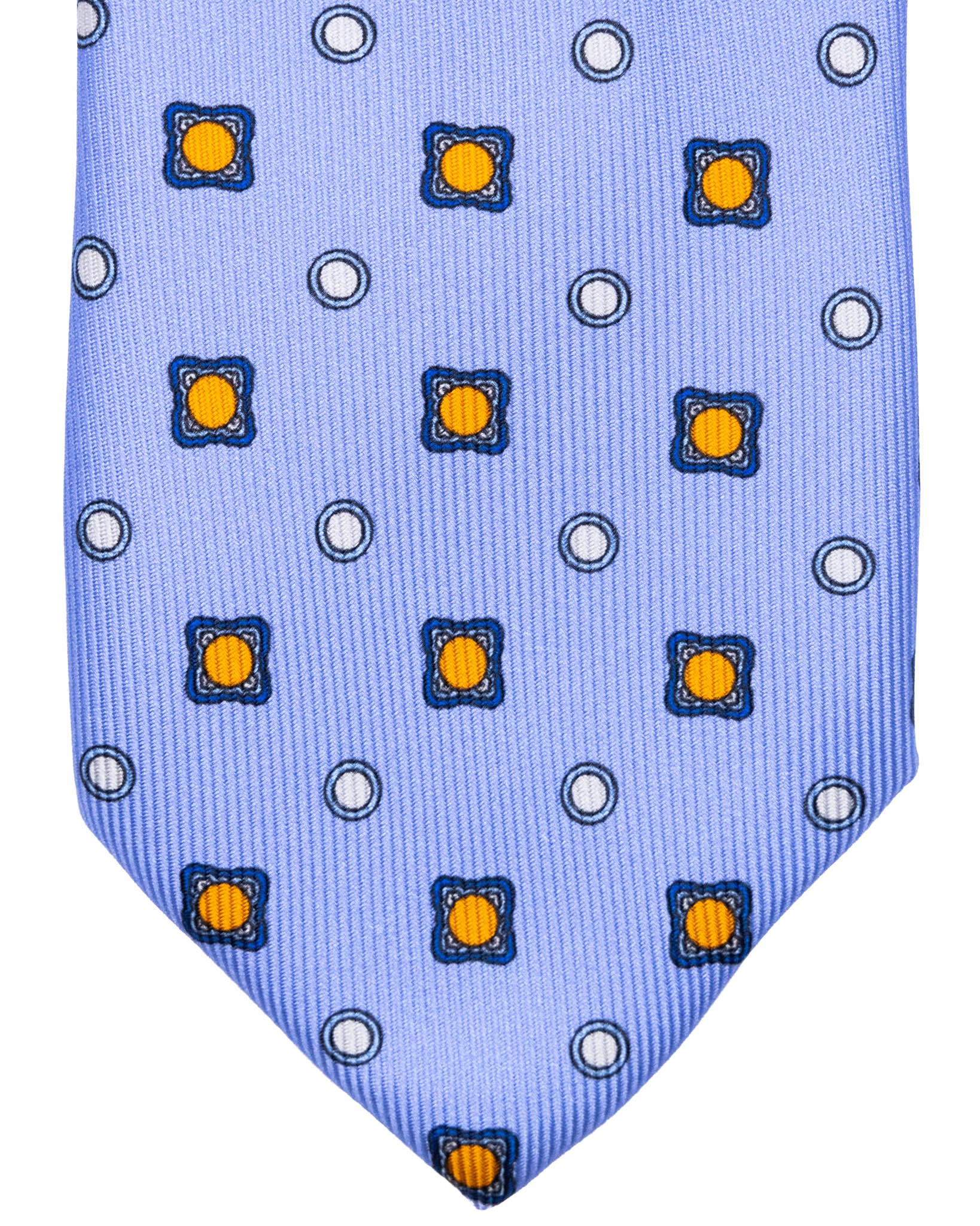 Cravatta - in seta twill azzurra a fantasia arancio