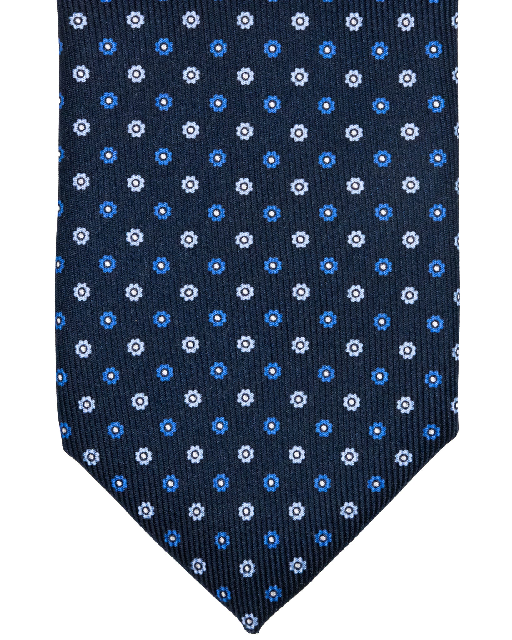 Cravatta - in seta twill navy a fantasia fiori azzurri