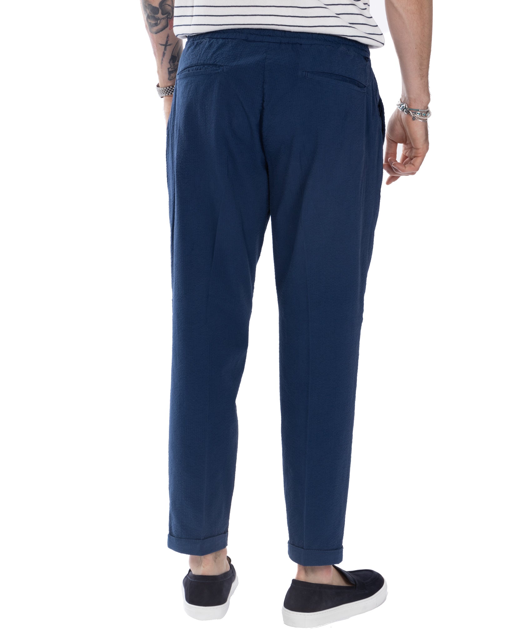 Liam - cornflower blue embossed trousers