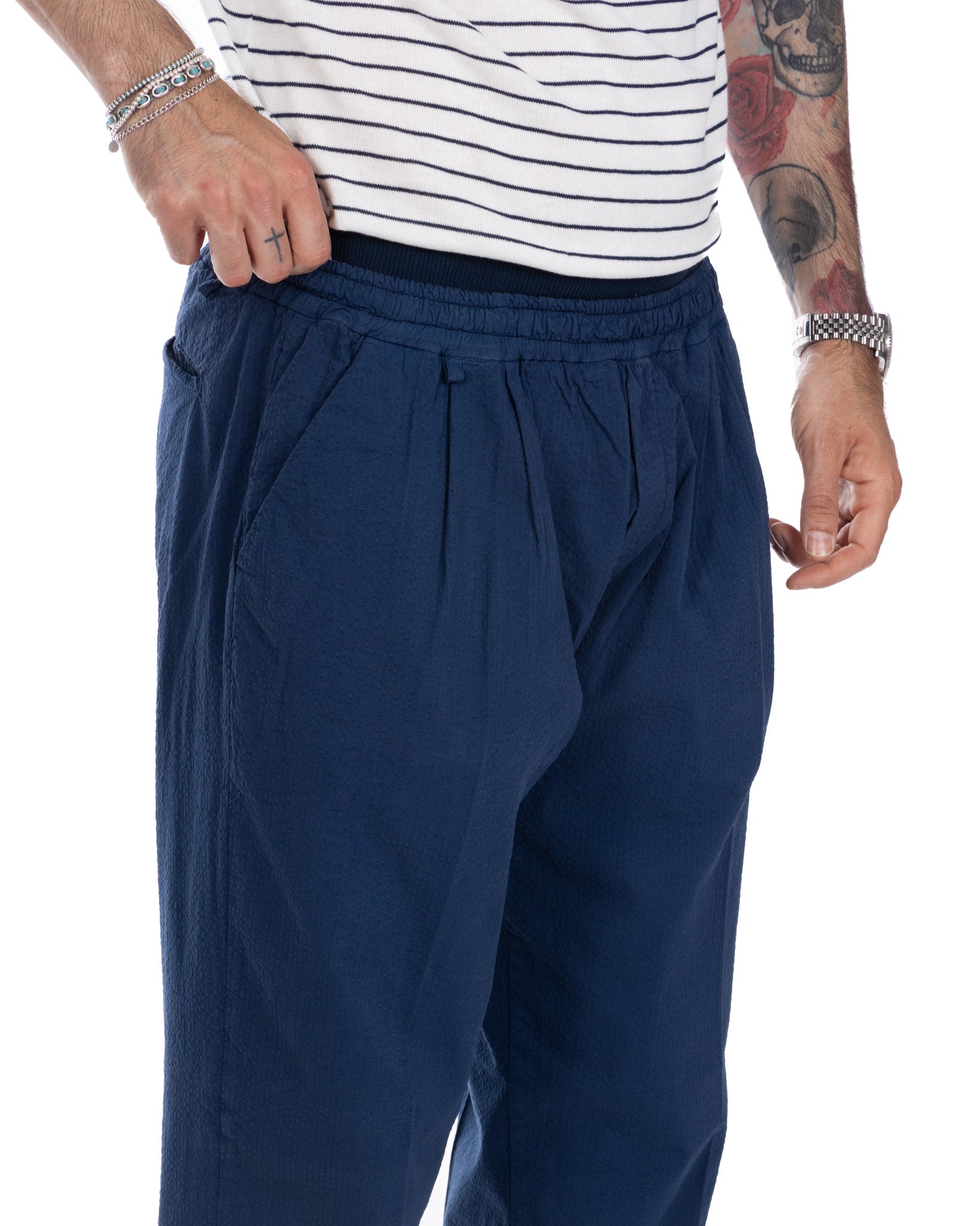 Liam - pantalon gaufré bleu bleuet