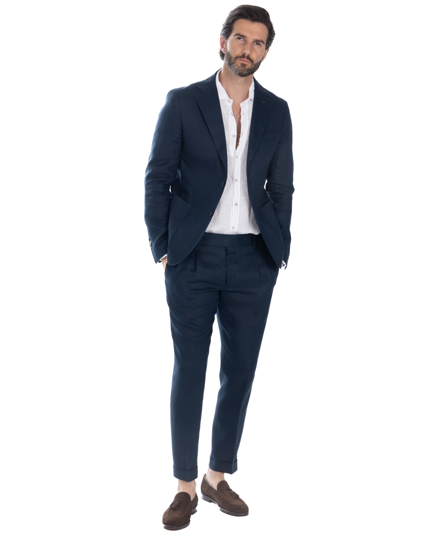 Bosa e Sorso - blue linen single-breasted suit