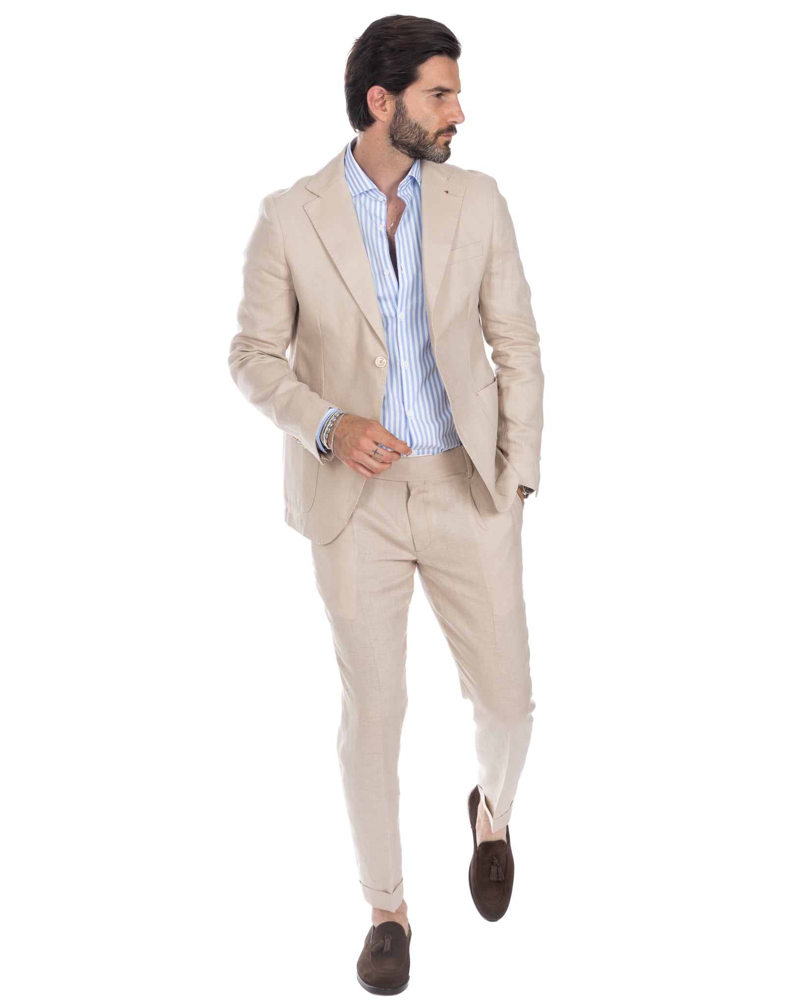 Bosa e Sorso - beige linen single-breasted suit