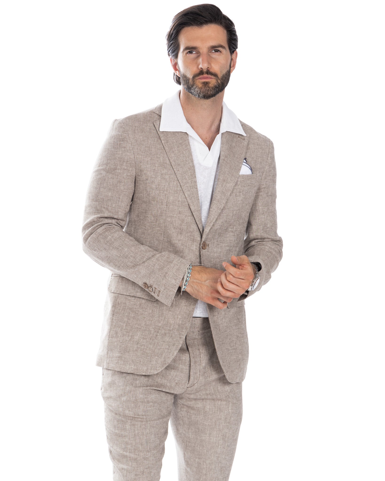 Treia - single-breasted mud herringbone jacket