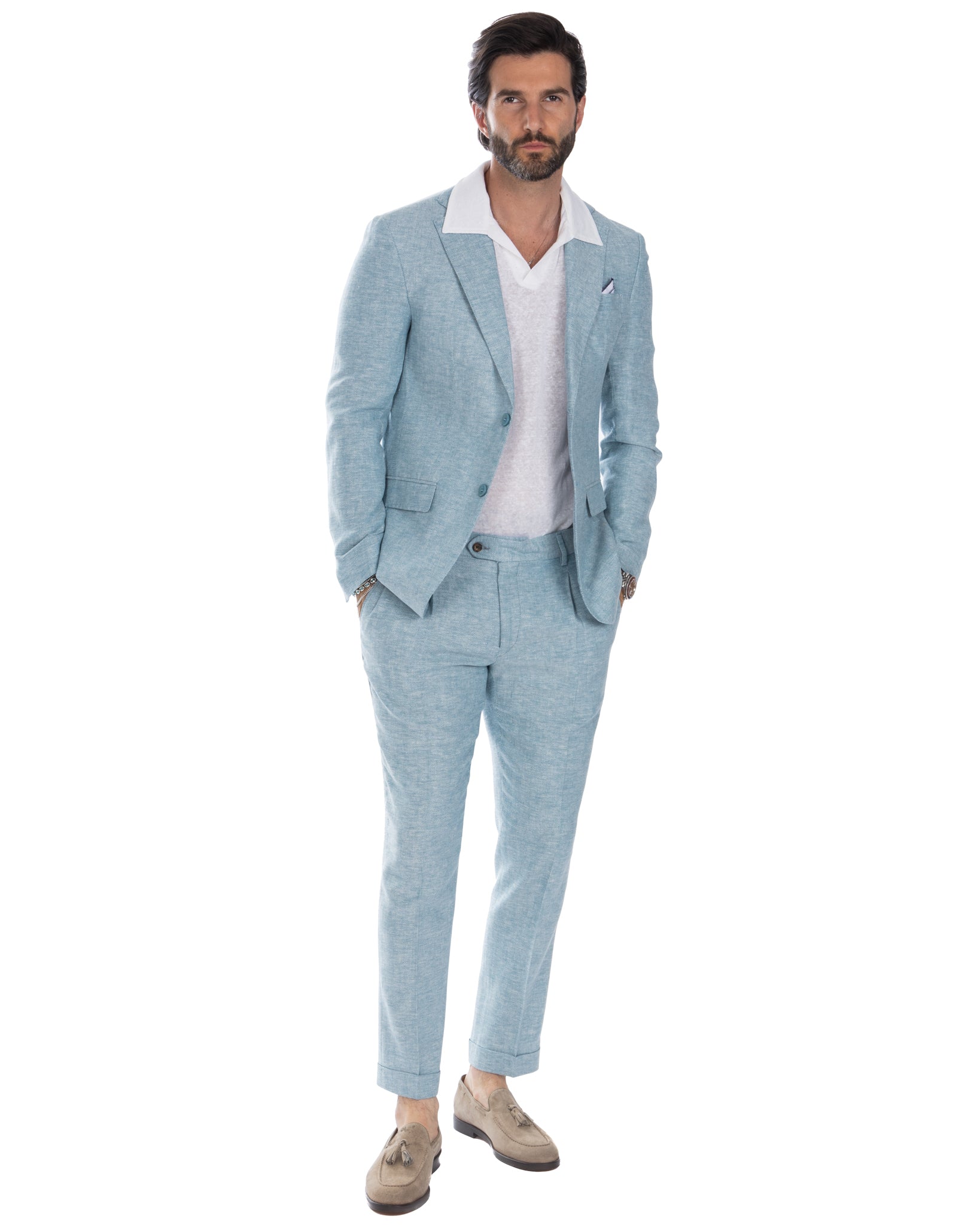 Treia e Moresco - single-breasted blue herringbone suit