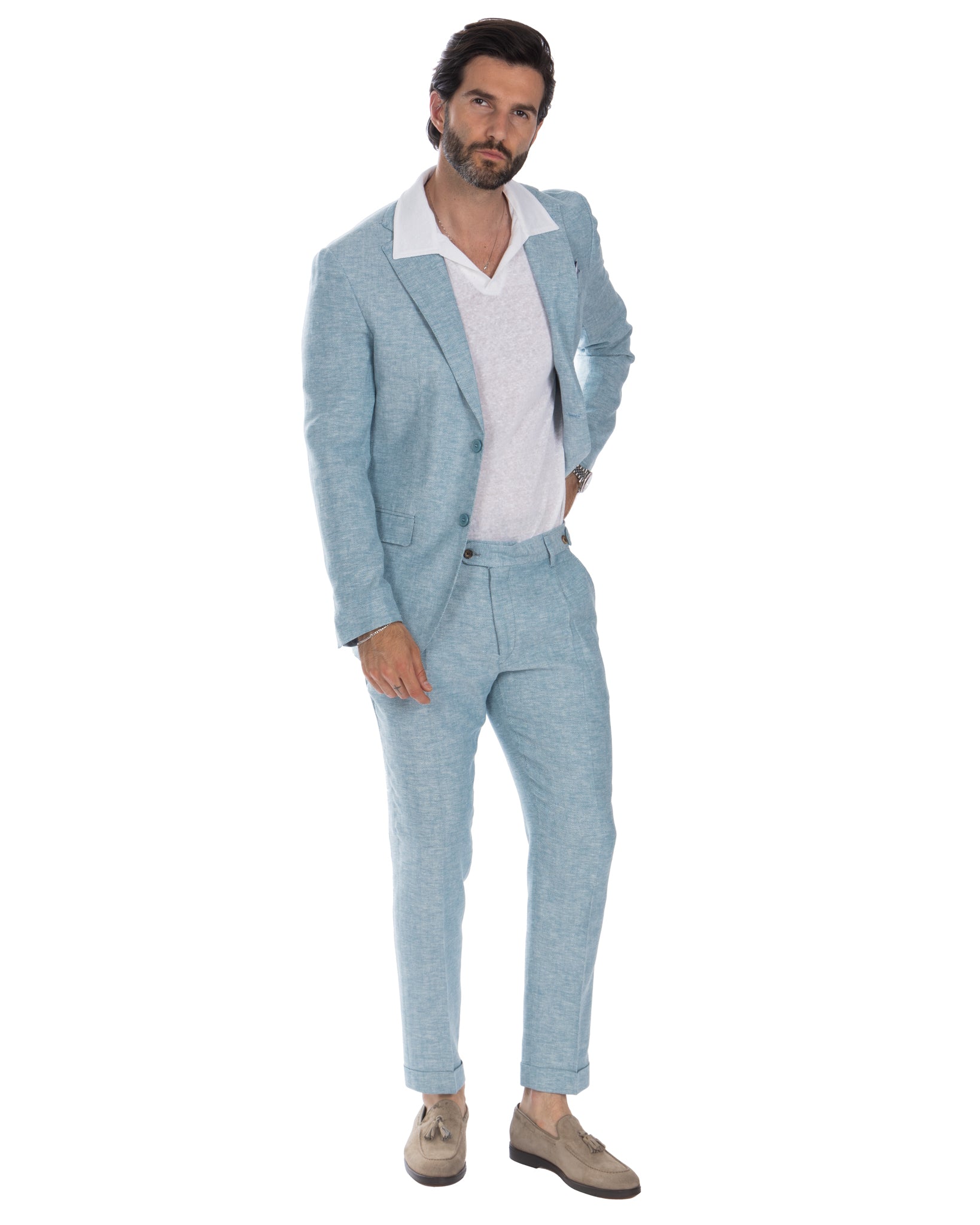 Moresco - pantalone azzurro spigato