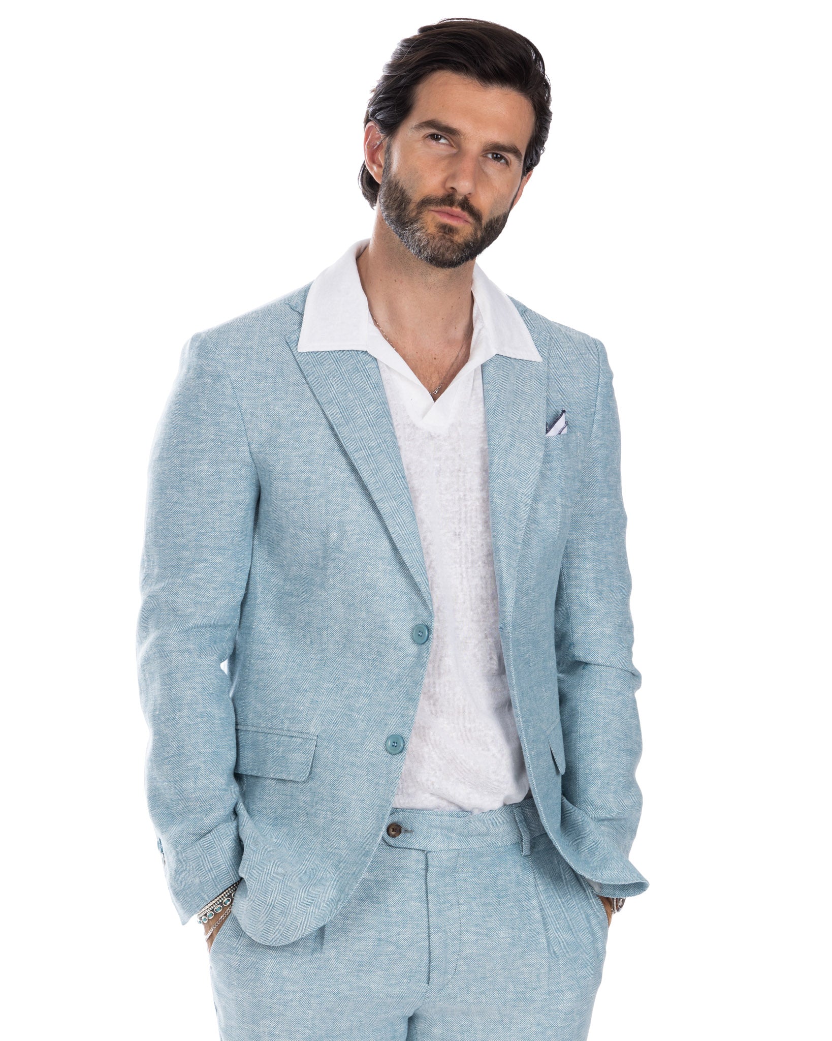 Treia - single-breasted blue herringbone jacket