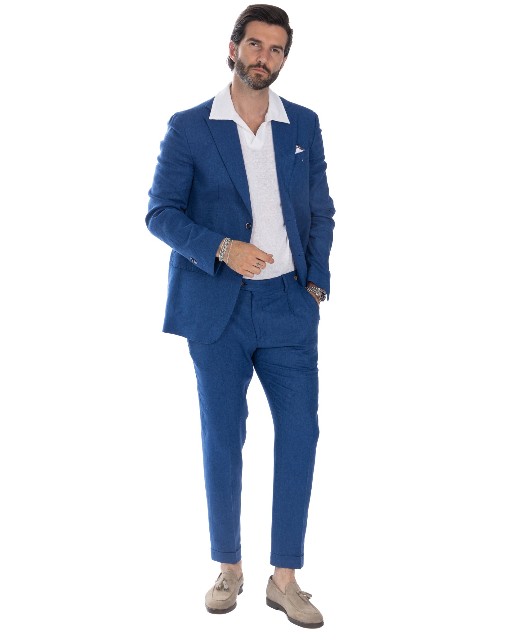 Treia e Moresco - blue herringbone single-breasted suit