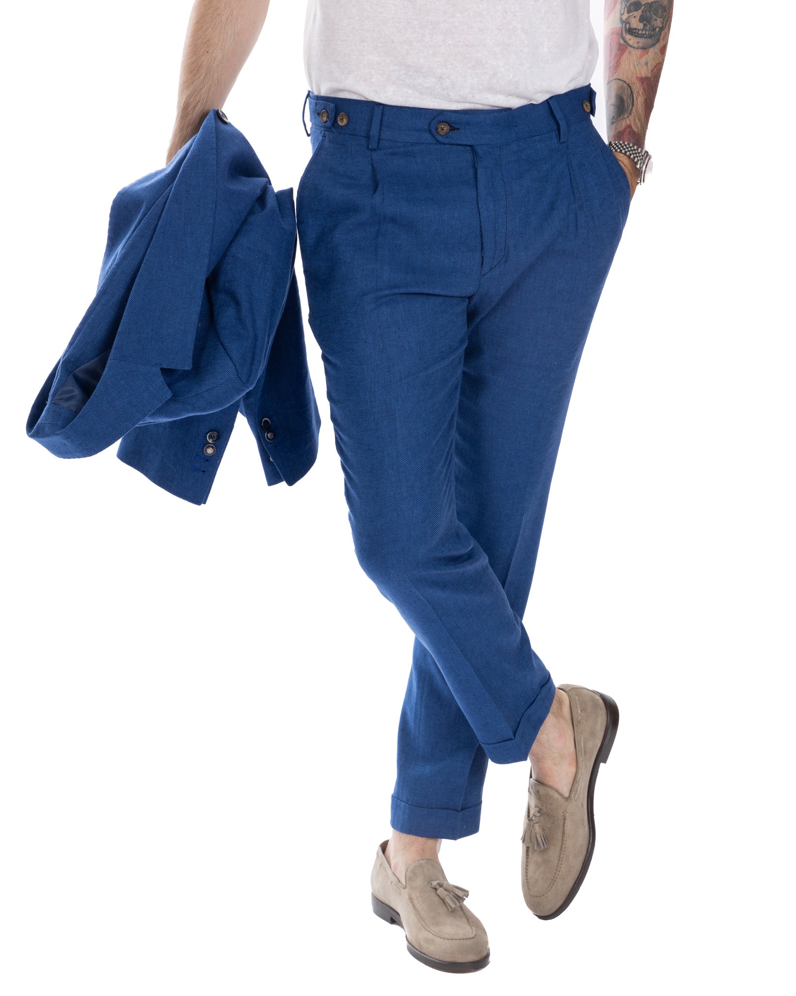 Moresco - pantalon à chevrons bleu