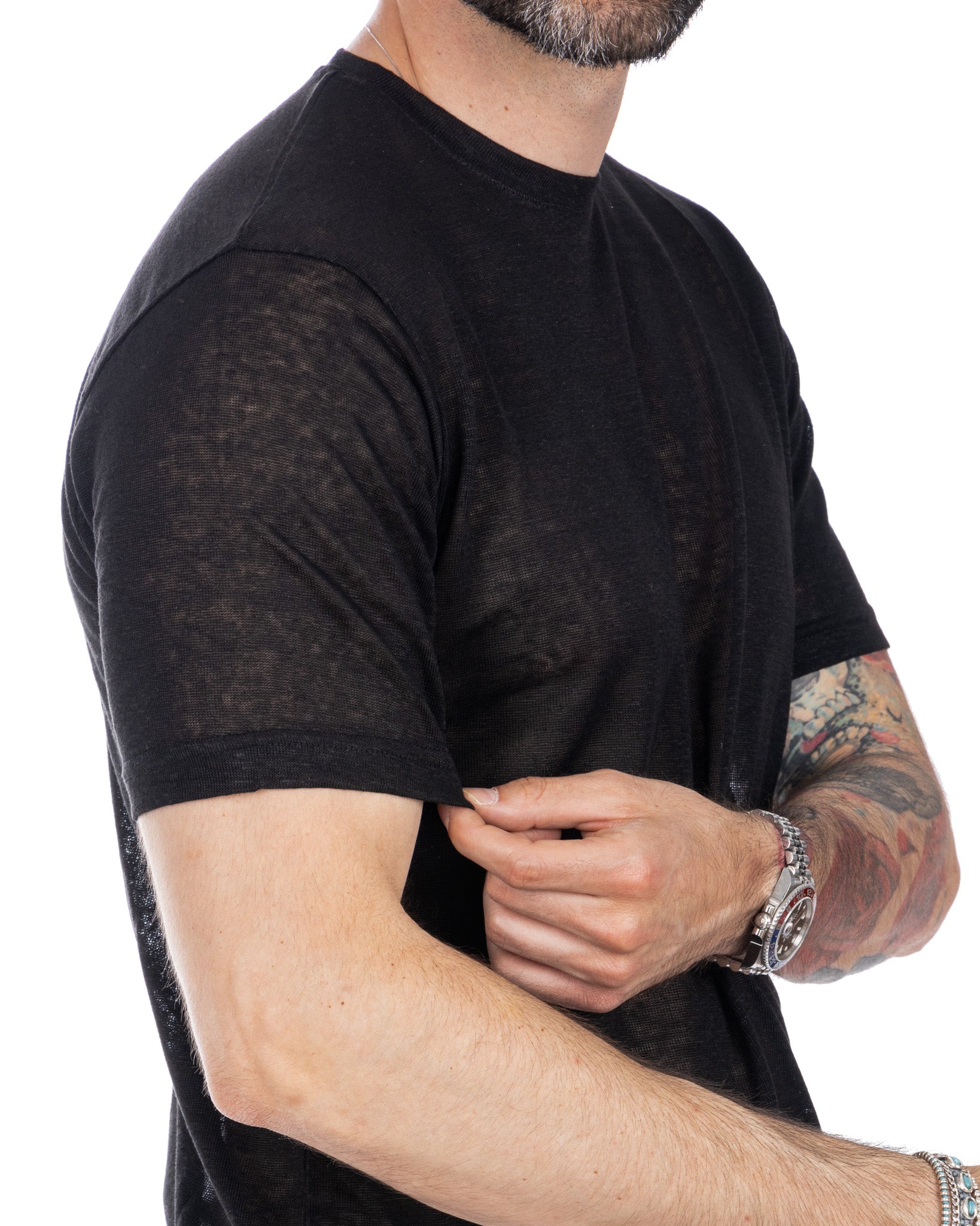 Hubert - t-shirt in lino nera in maglia