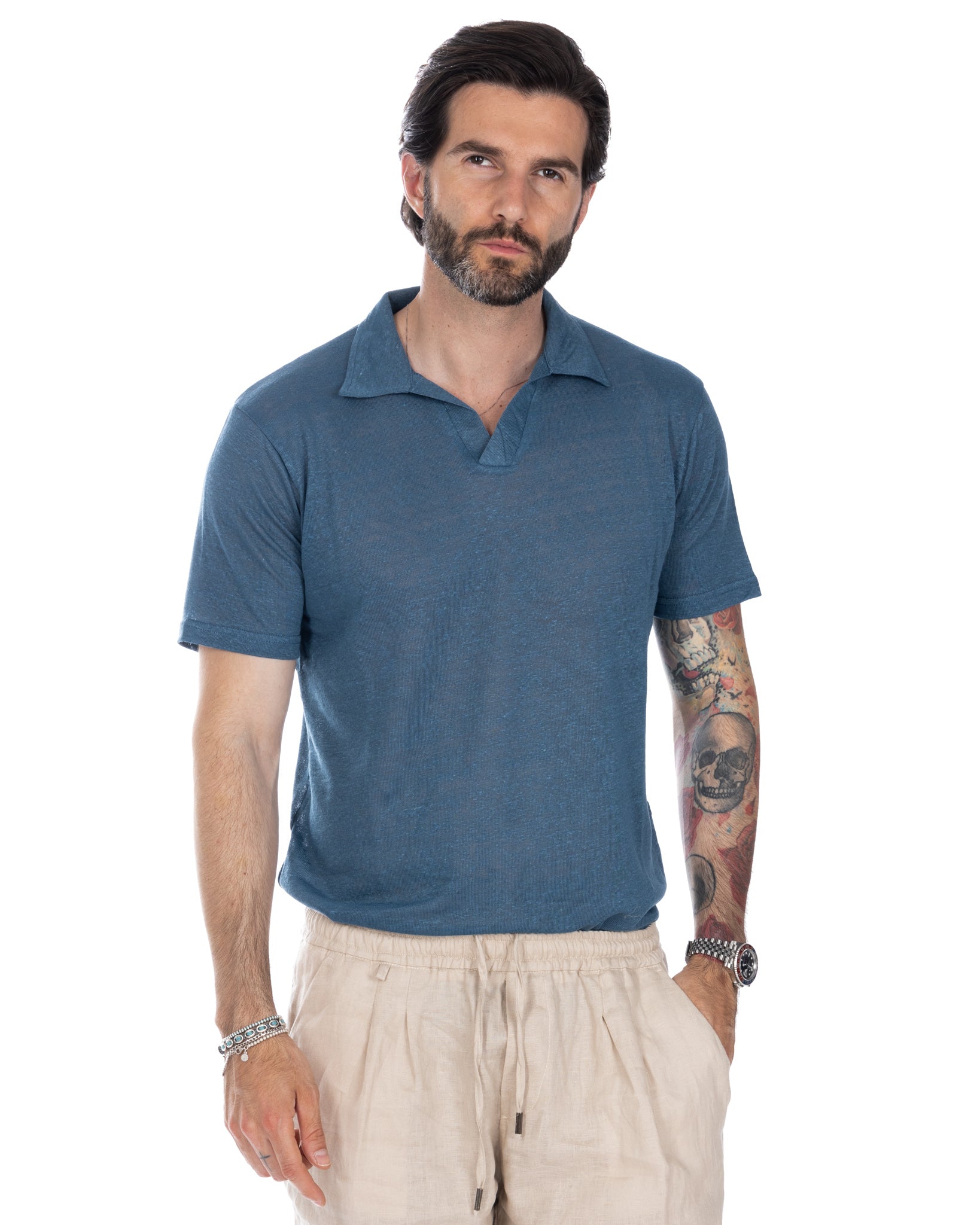 Ben - royal linen knitted polo shirt