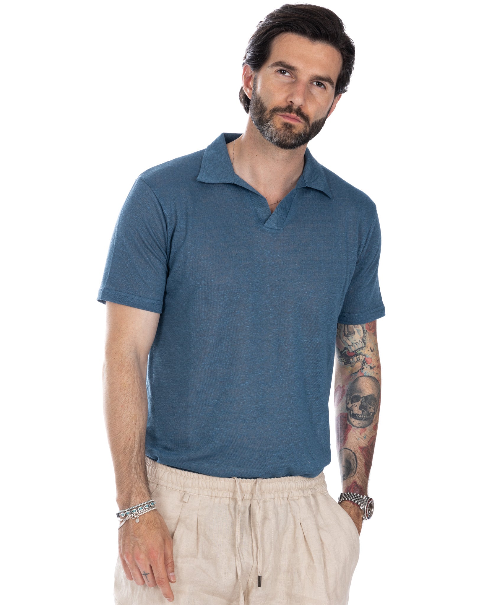 Ben - royal linen knitted polo shirt