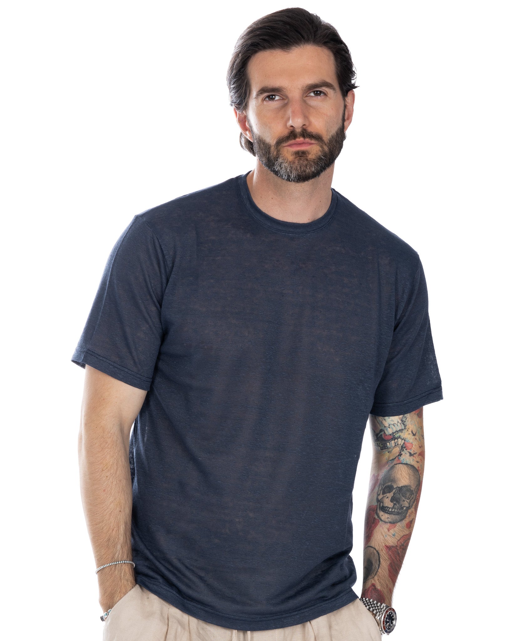 Hubert - blue linen knitted t-shirt