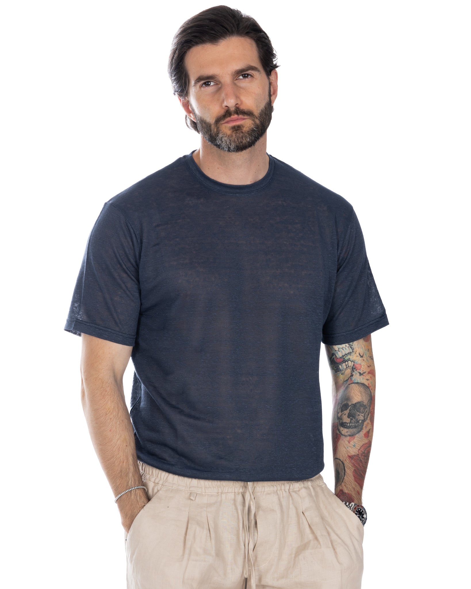 Hubert - blue linen knitted t-shirt