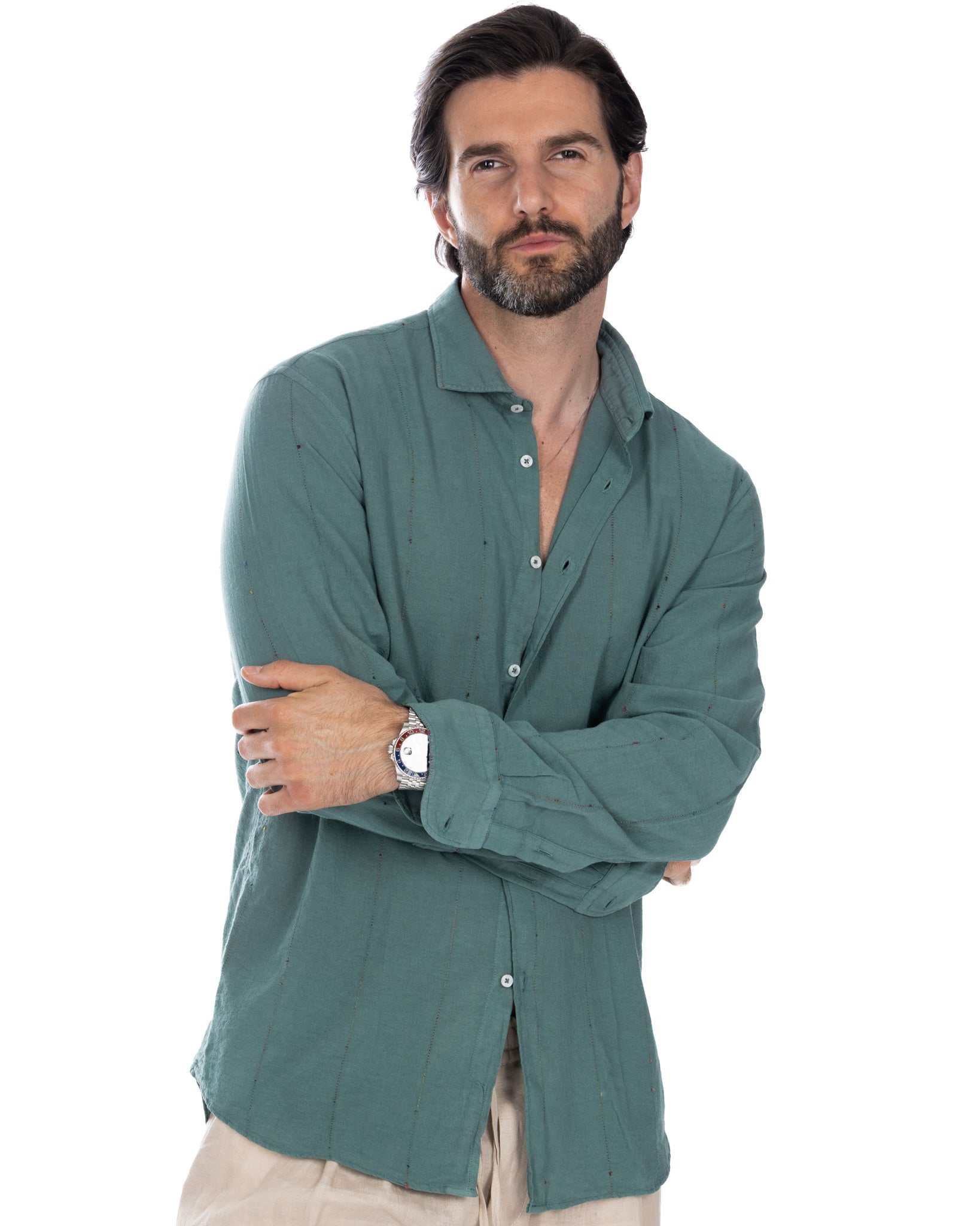 Arcobaleno - camicia verde con ricami