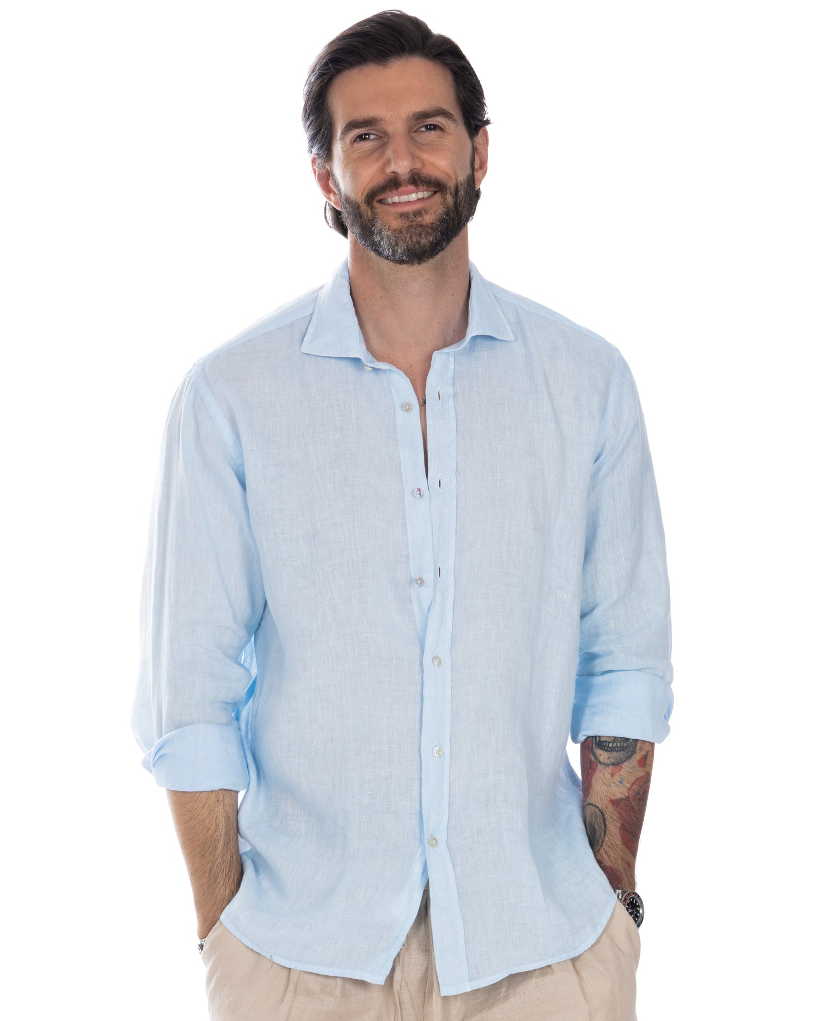 Montecarlo - sky pure linen shirt