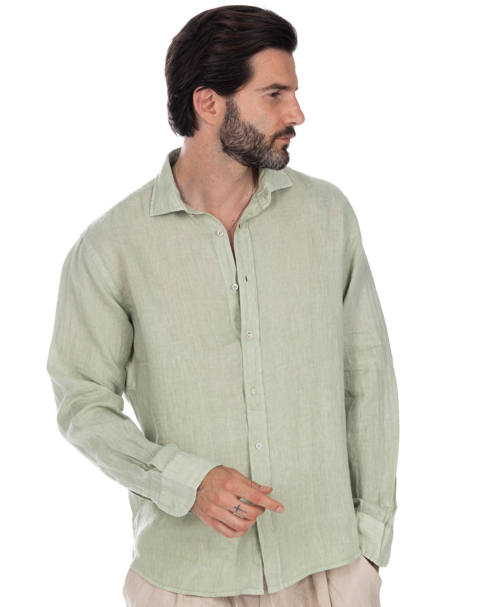 Montecarlo - green pure linen shirt