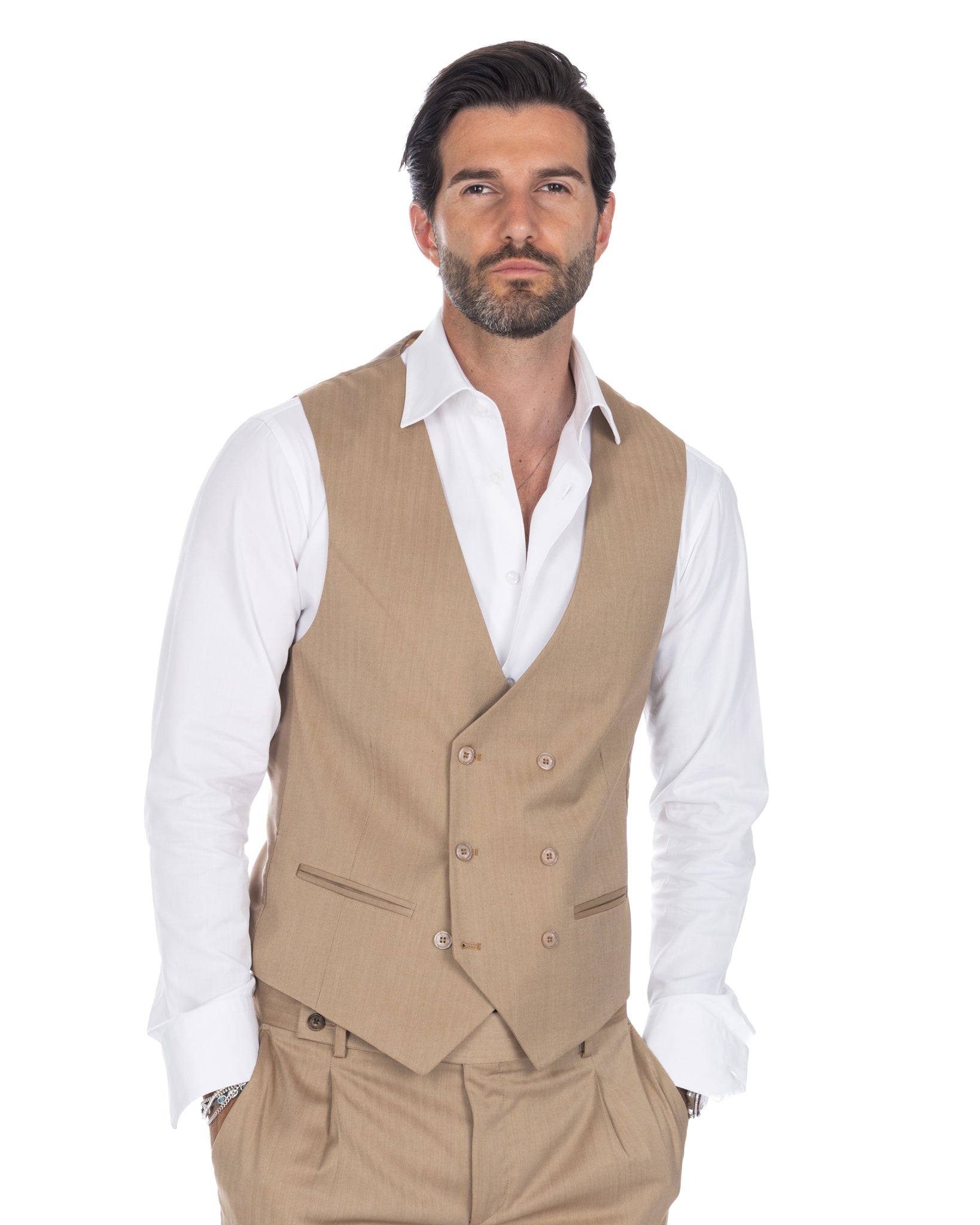 Nantes - camel solar double-breasted waistcoat