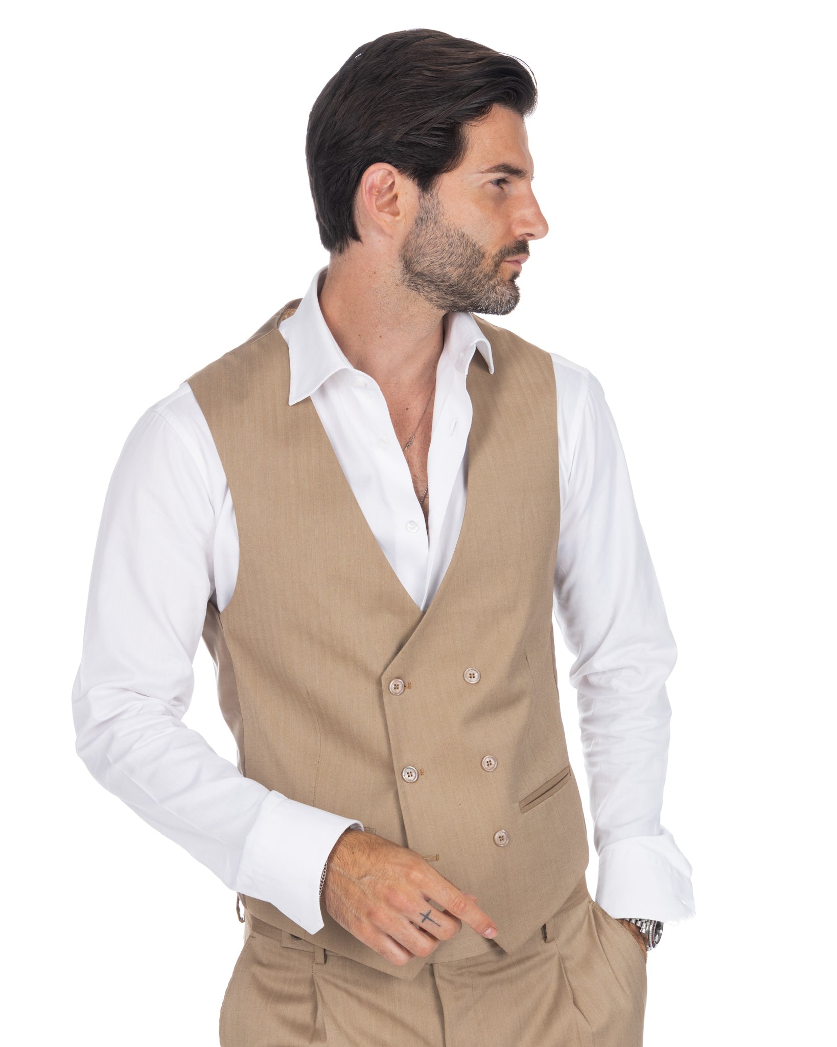 Nantes - camel solar double-breasted waistcoat