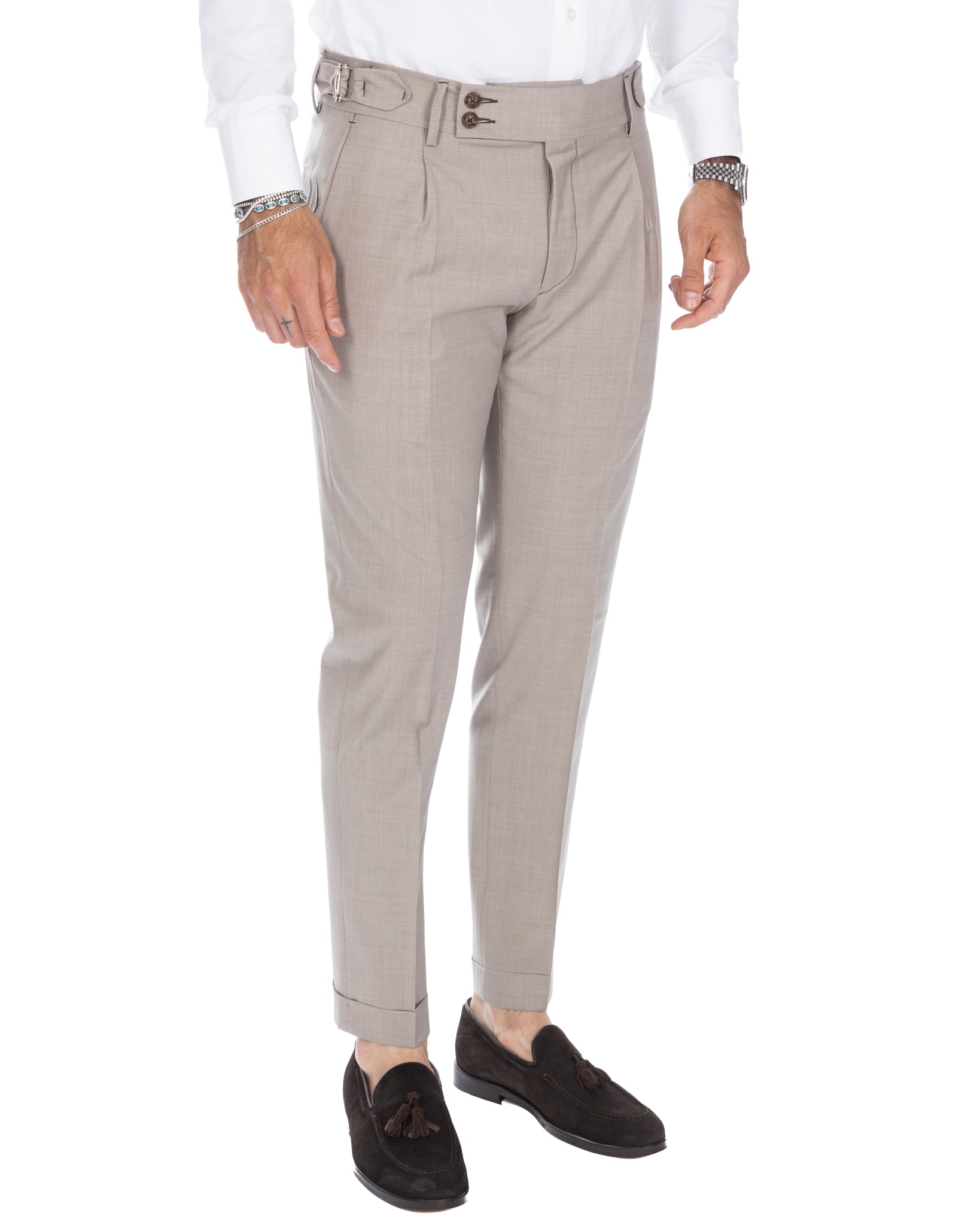 Manhattan - pantalon taille haute en laine beige