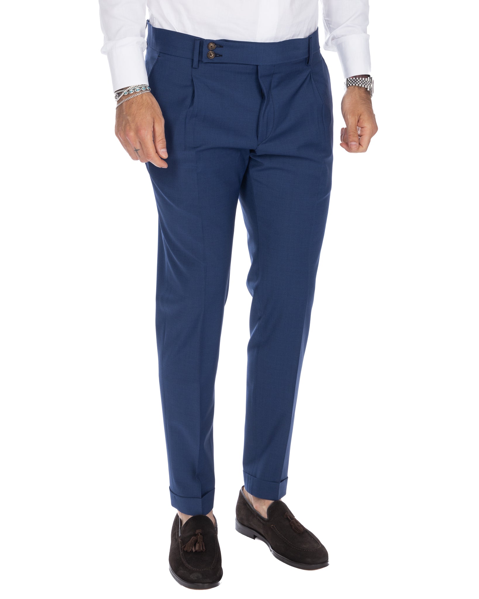 Queens - pantalon en laine bleu