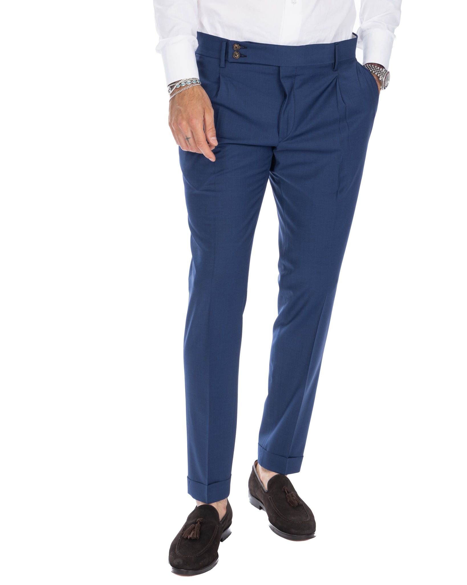 Queens - pantalon en laine bleu