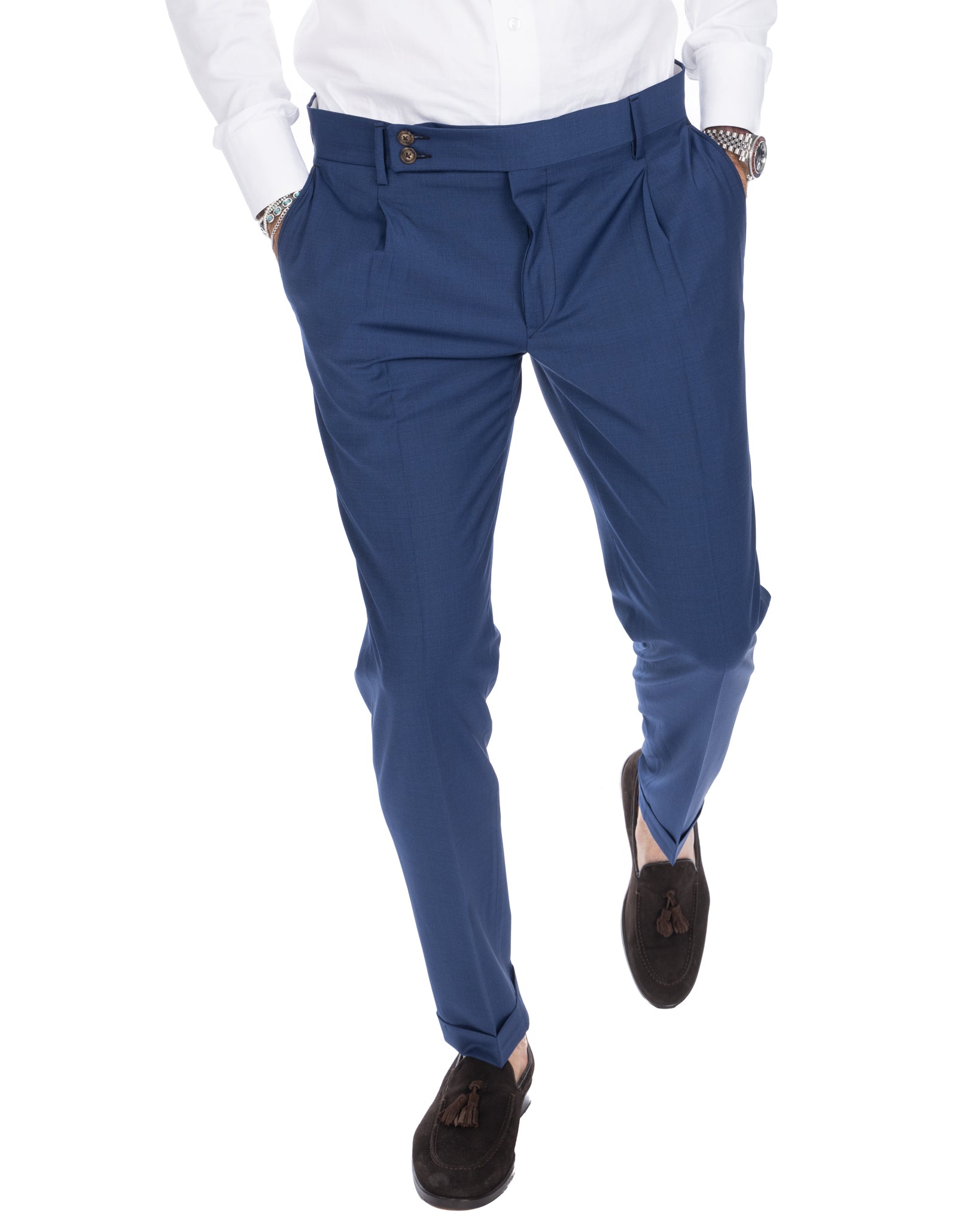 Queens - pantalon en laine bleu