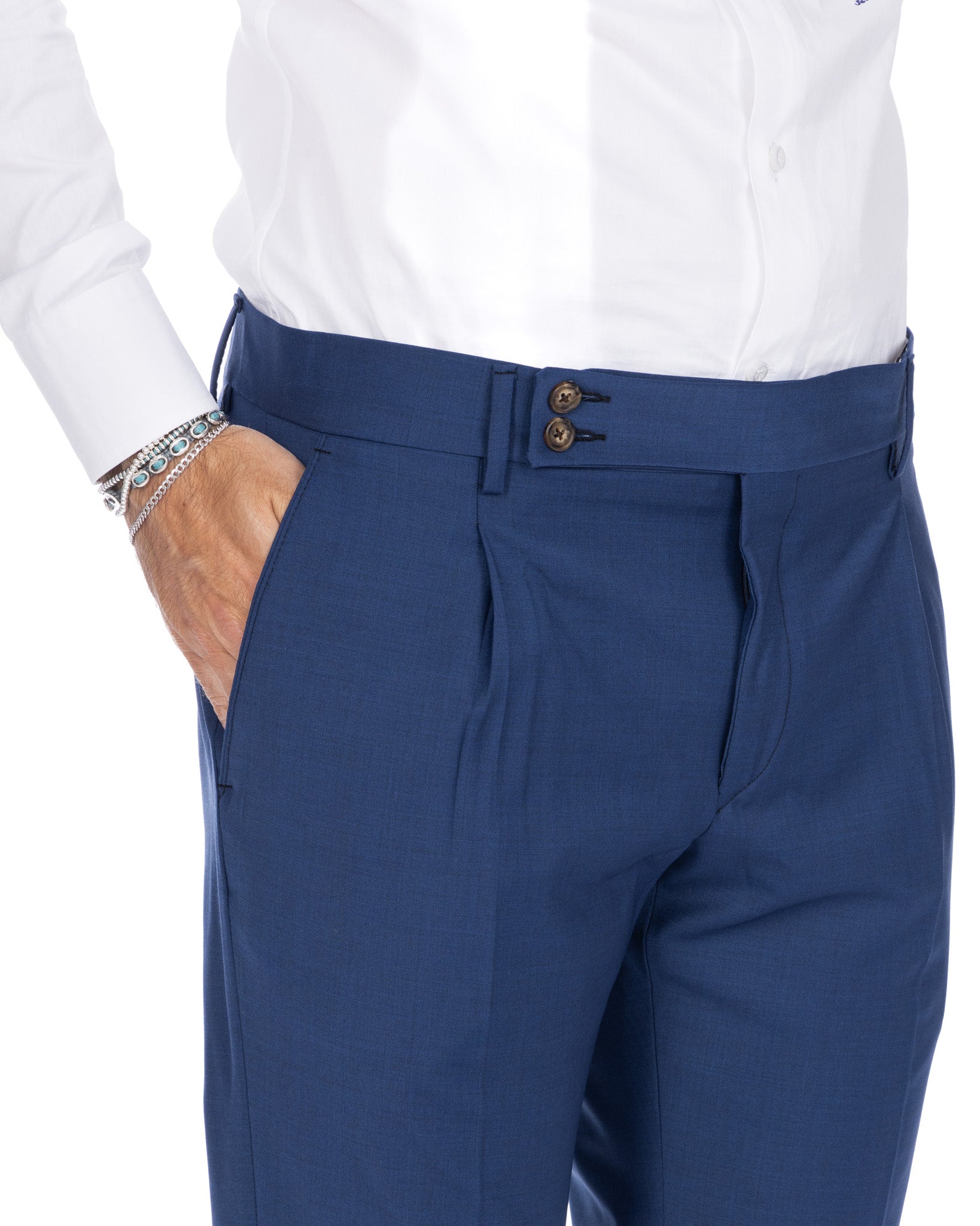 Queens - pantalon en laine bleu