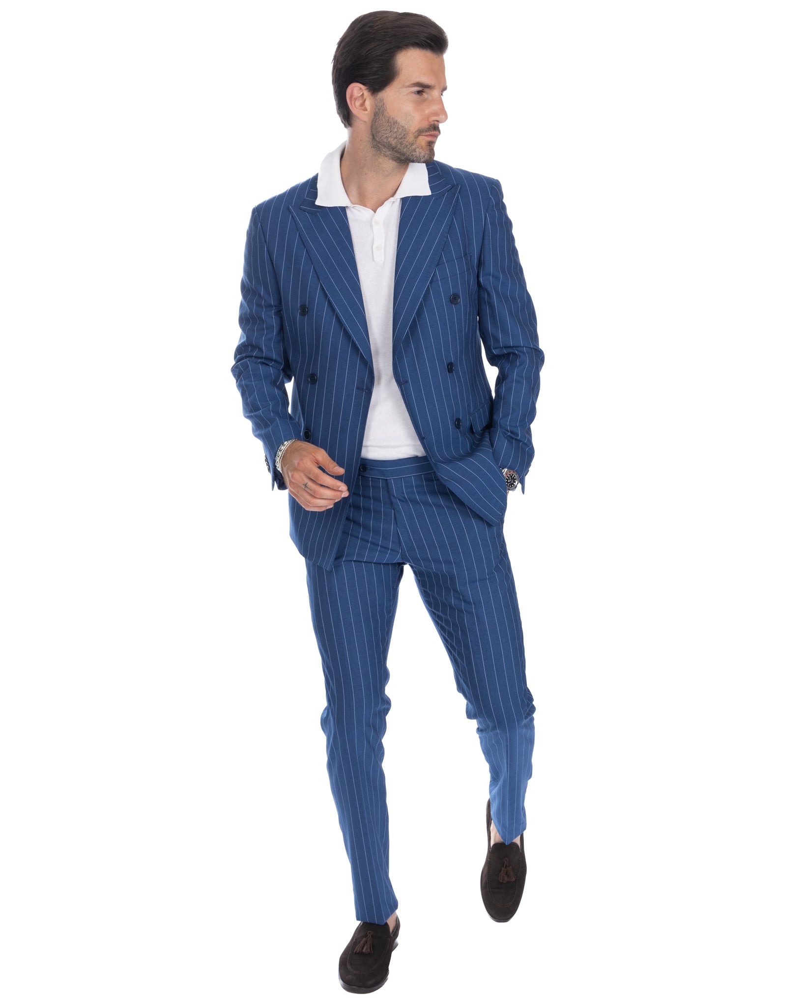 Vienna - cornflower blue striped double-breasted suit