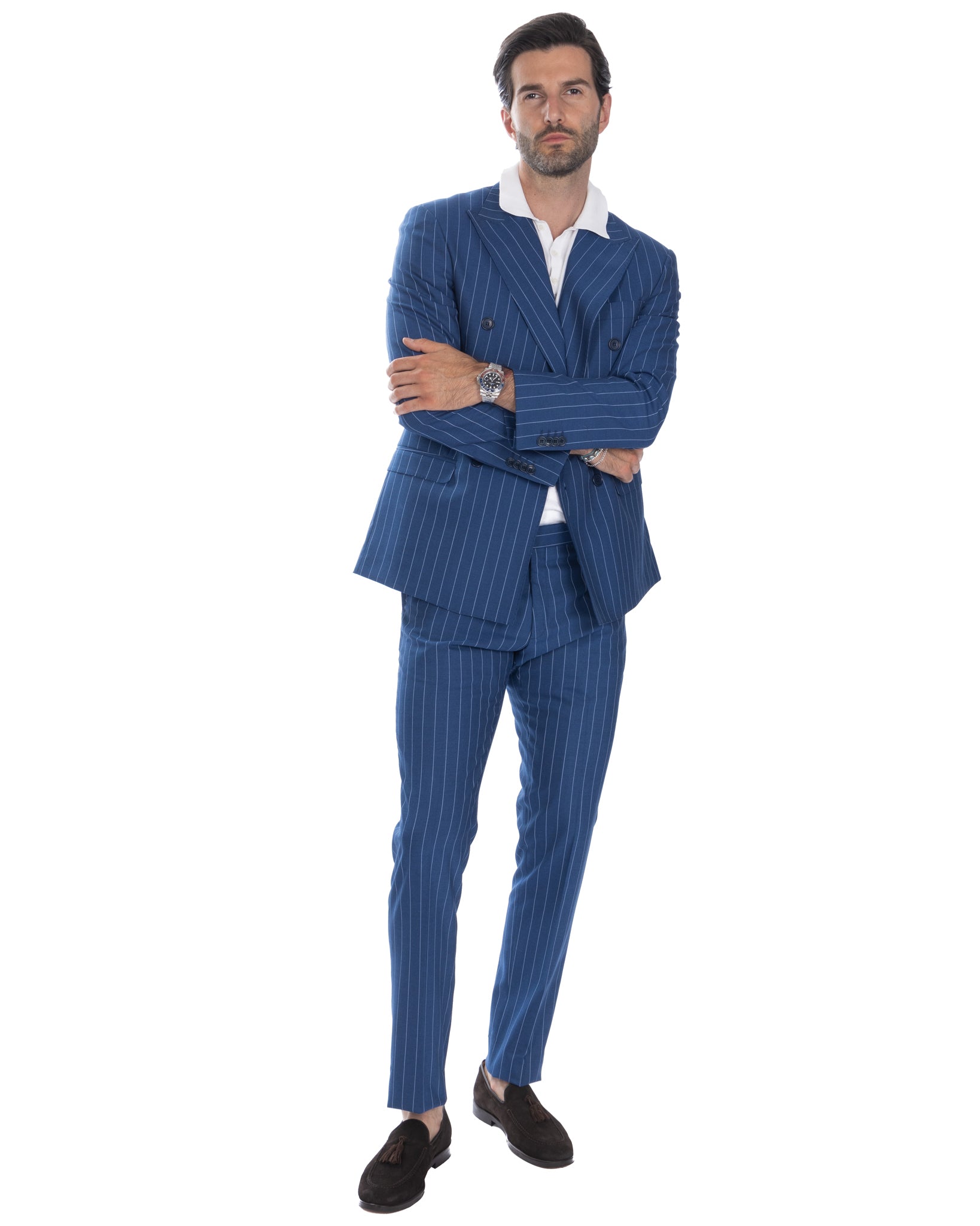 Vienna - cornflower blue striped double-breasted suit