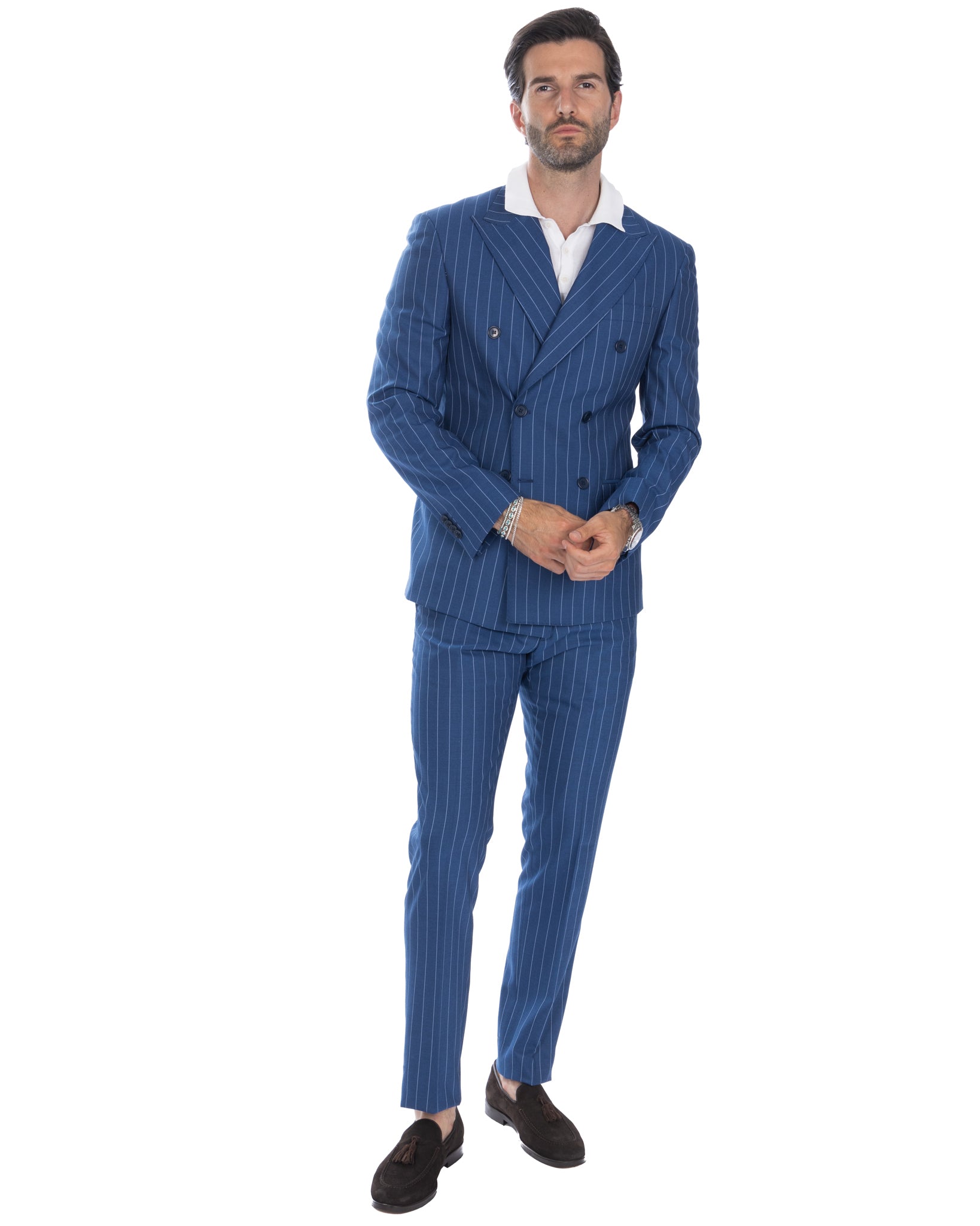 Vienna - cornflower blue striped double-breasted suit