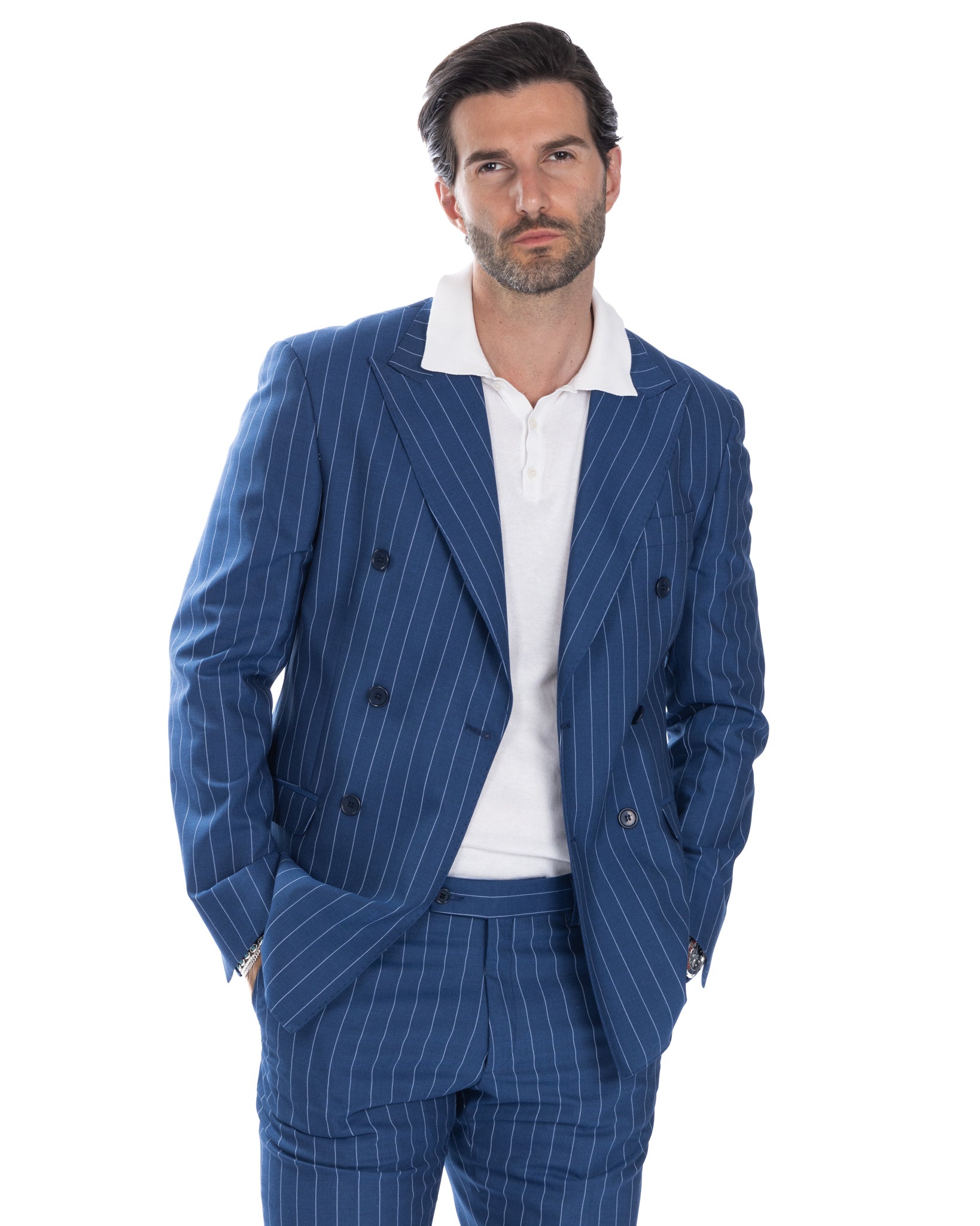 Vienna - cornflower blue striped double-breasted suit