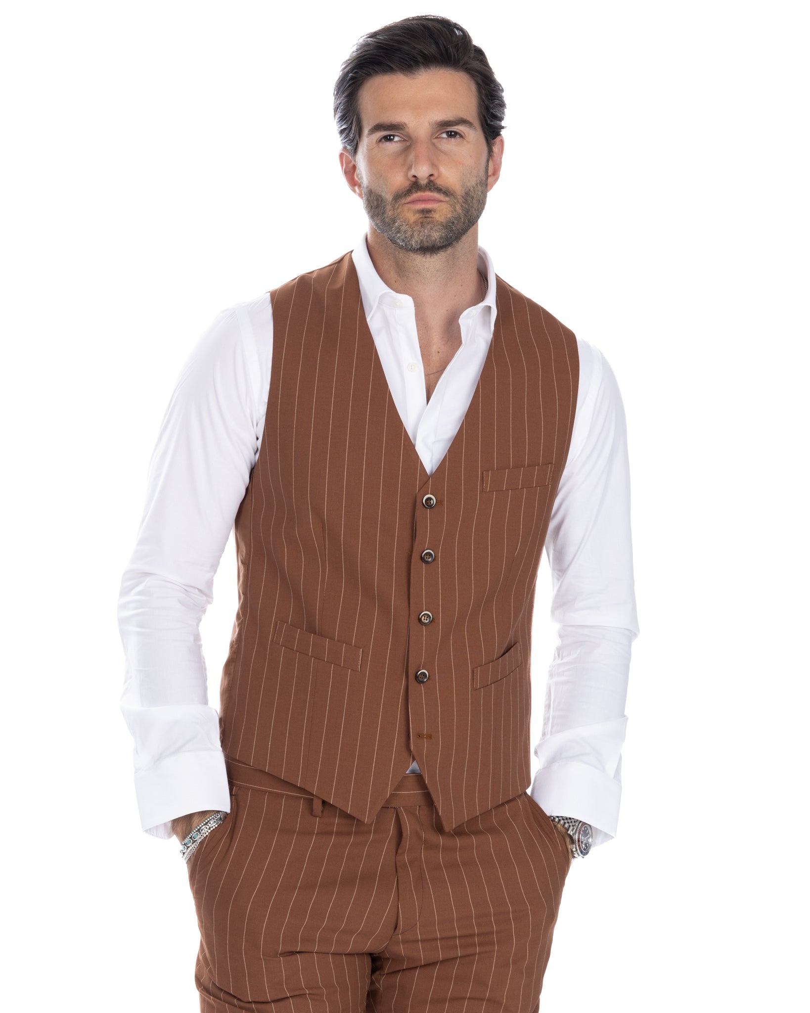 Mainz - brown pinstriped single-breasted waistcoat