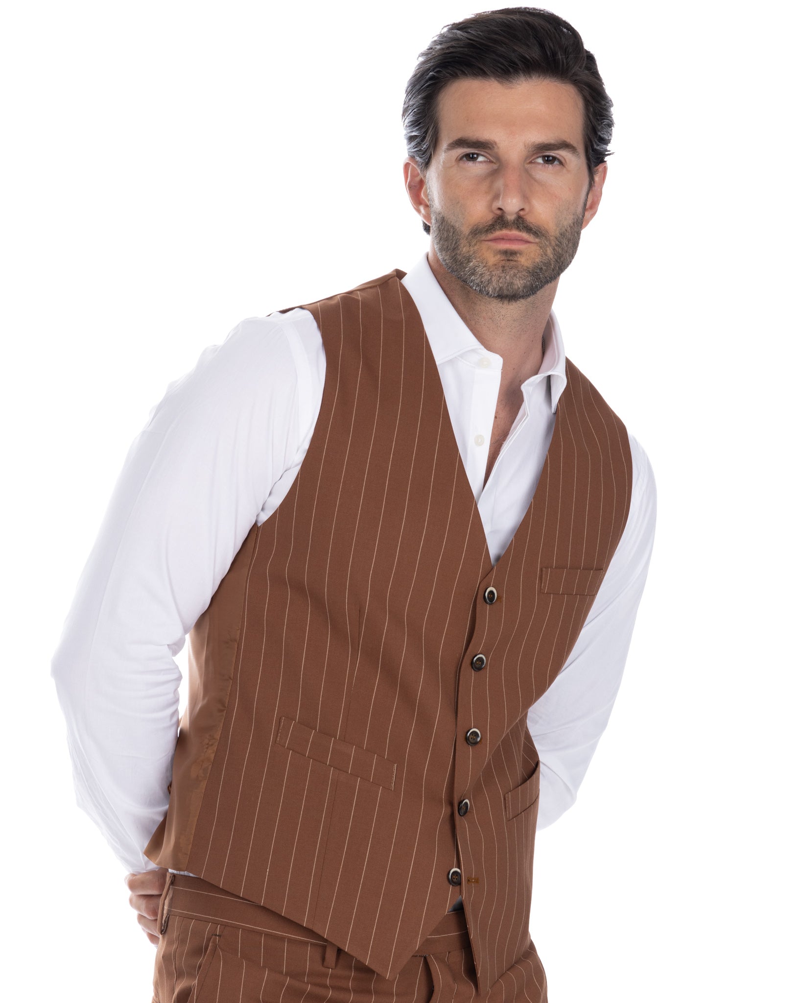 Mainz - brown pinstriped single-breasted waistcoat