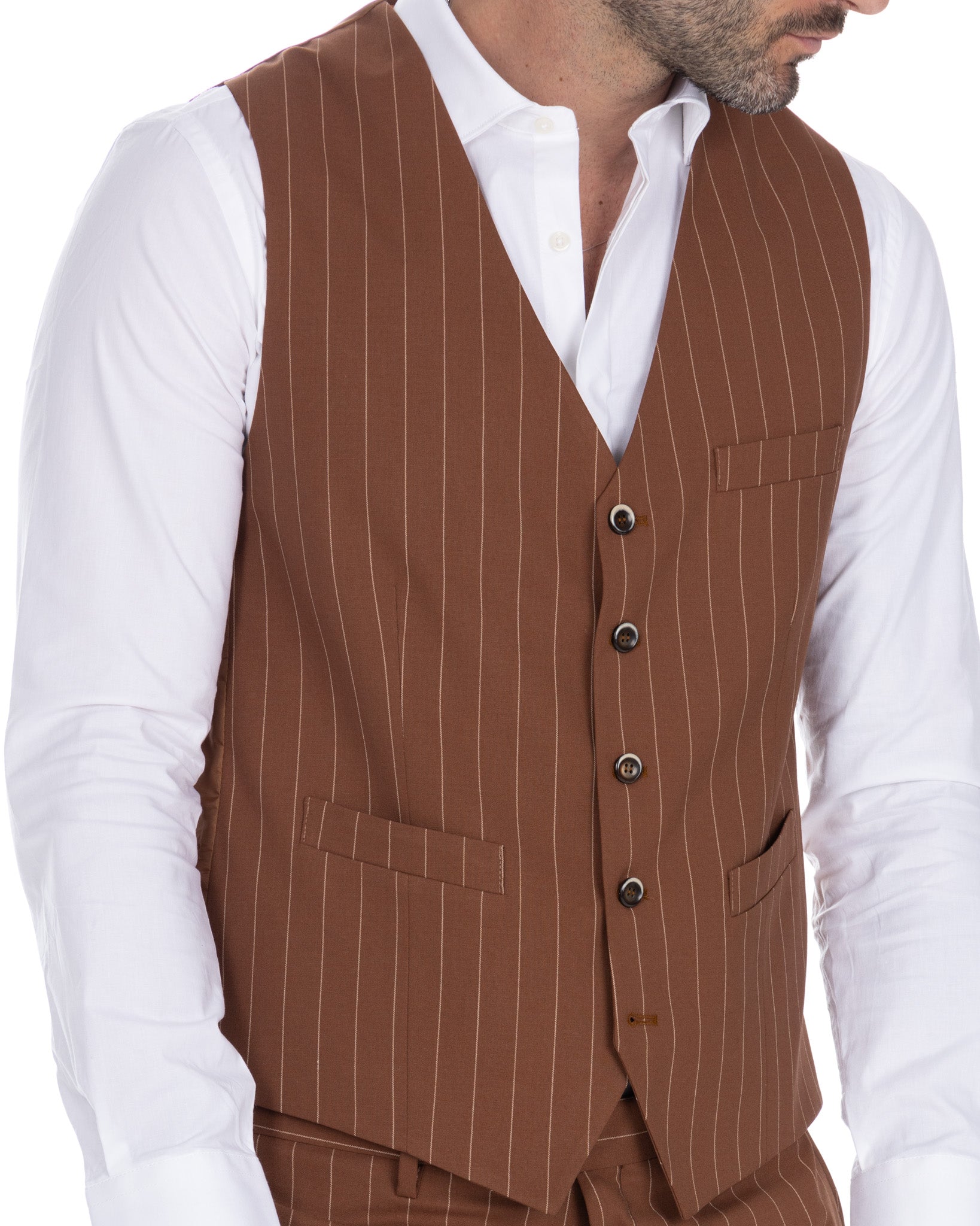 Mainz - brown pinstriped single-breasted waistcoat