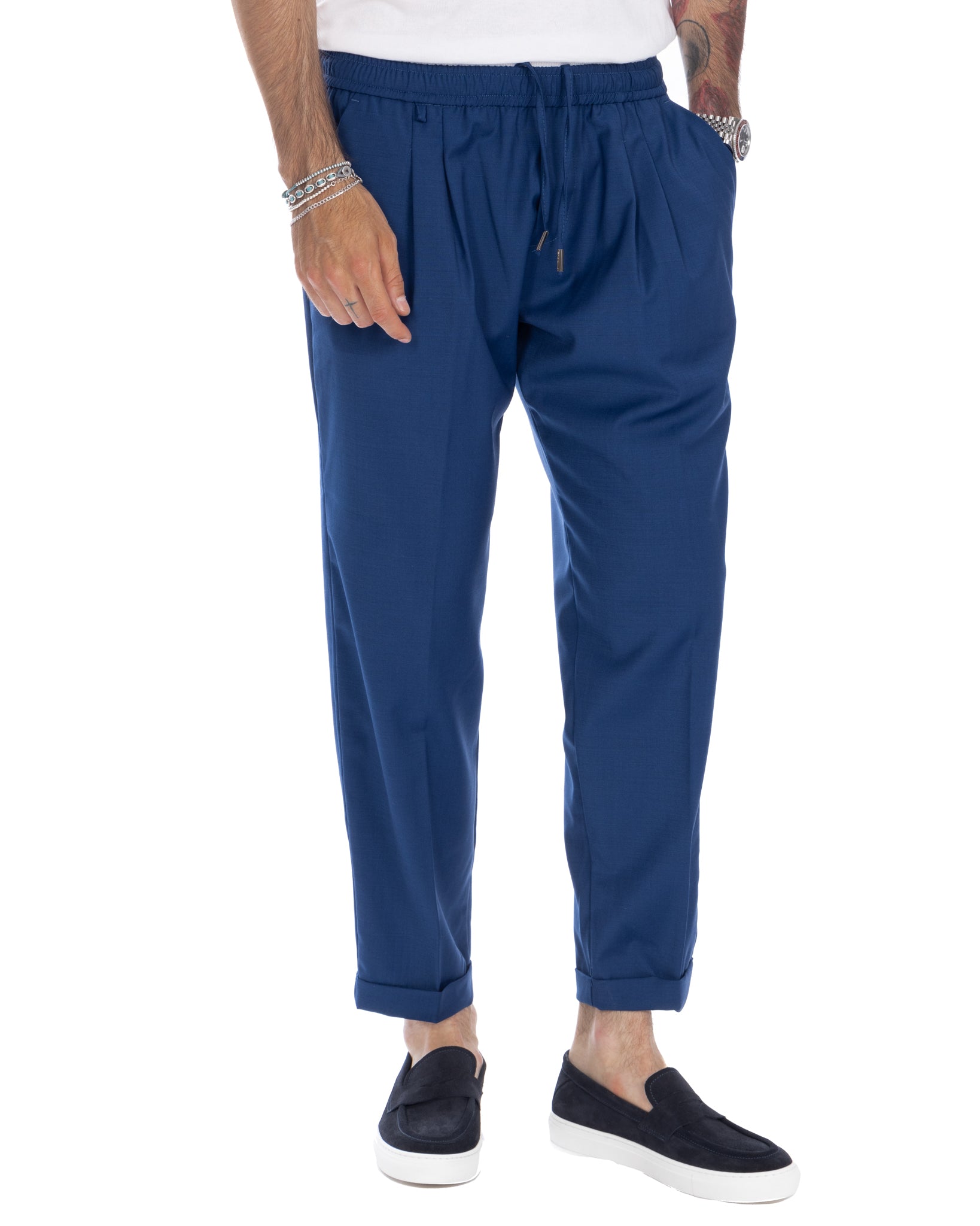 Larry - pantalaccio bluette in misto lana