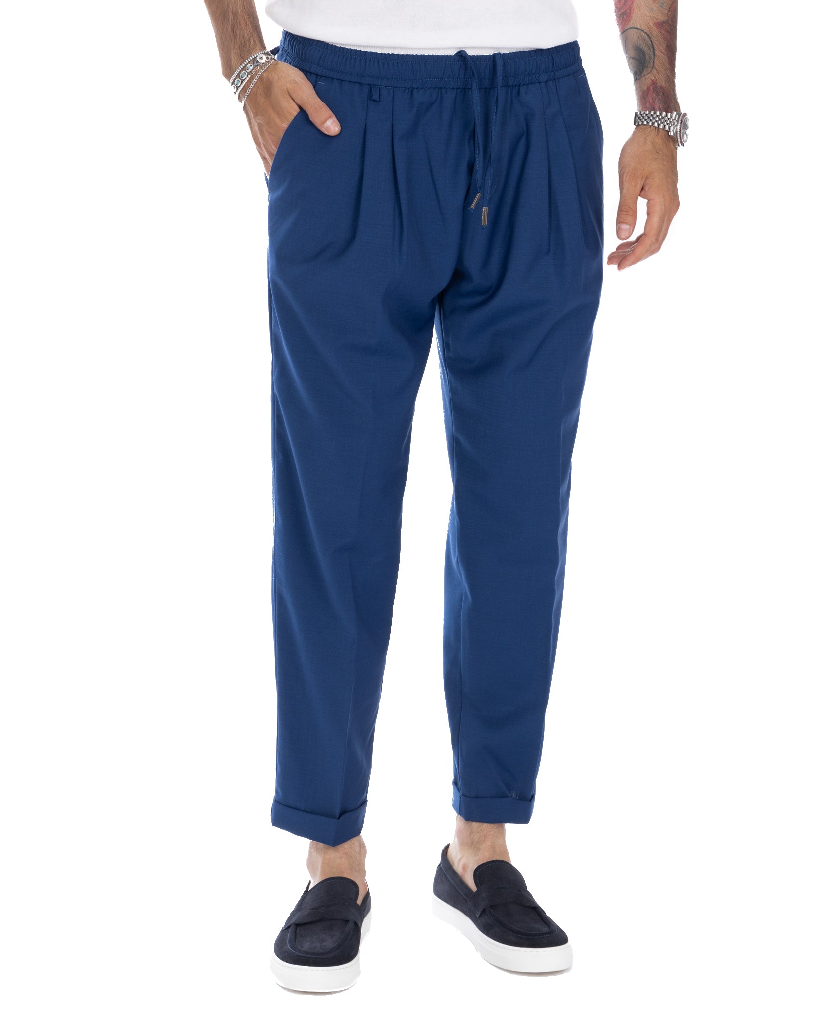 Larry - pantalaccio bluette in misto lana