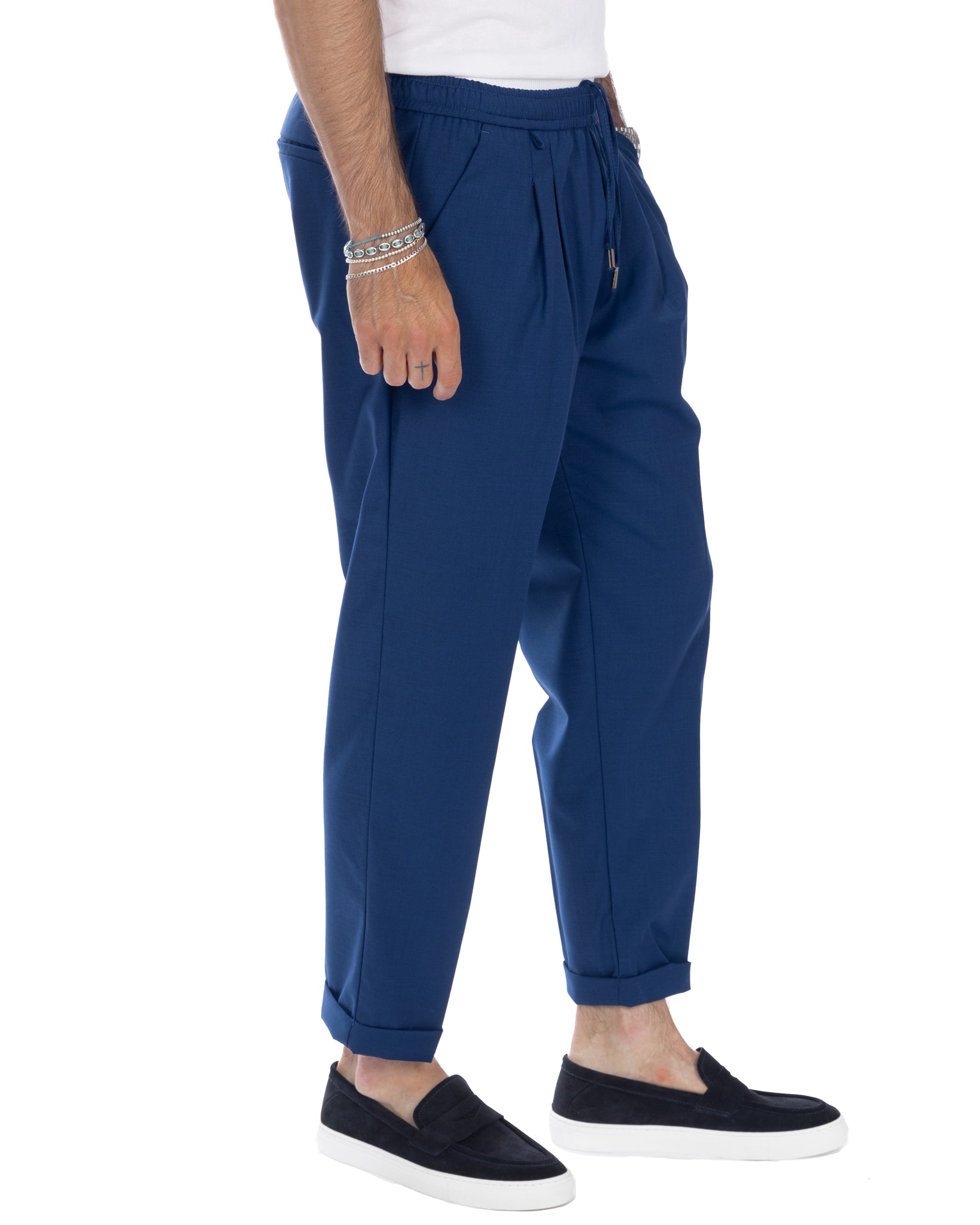 Larry - pantalaccio bluette in misto lana