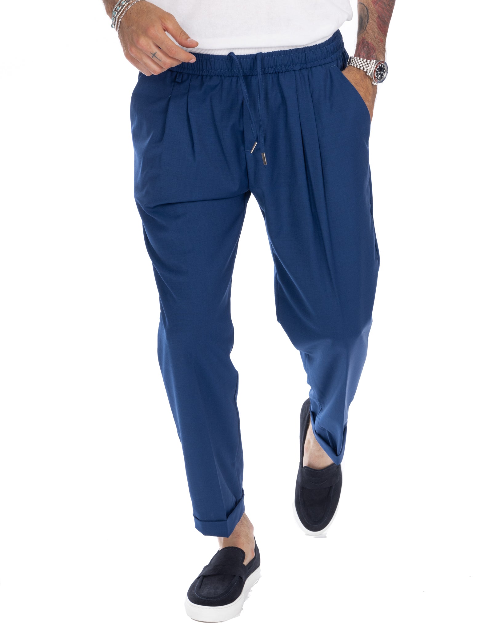 Larry - pantalaccio bluette in misto lana