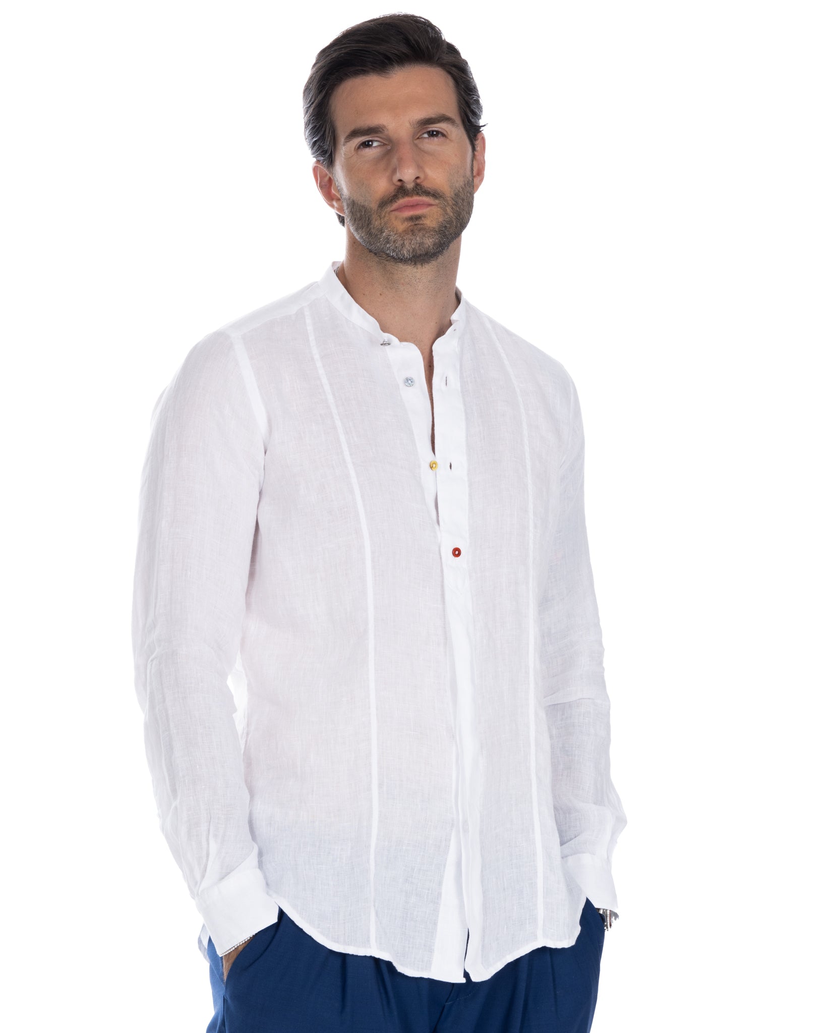 Cannes - henley shirt in pure white linen