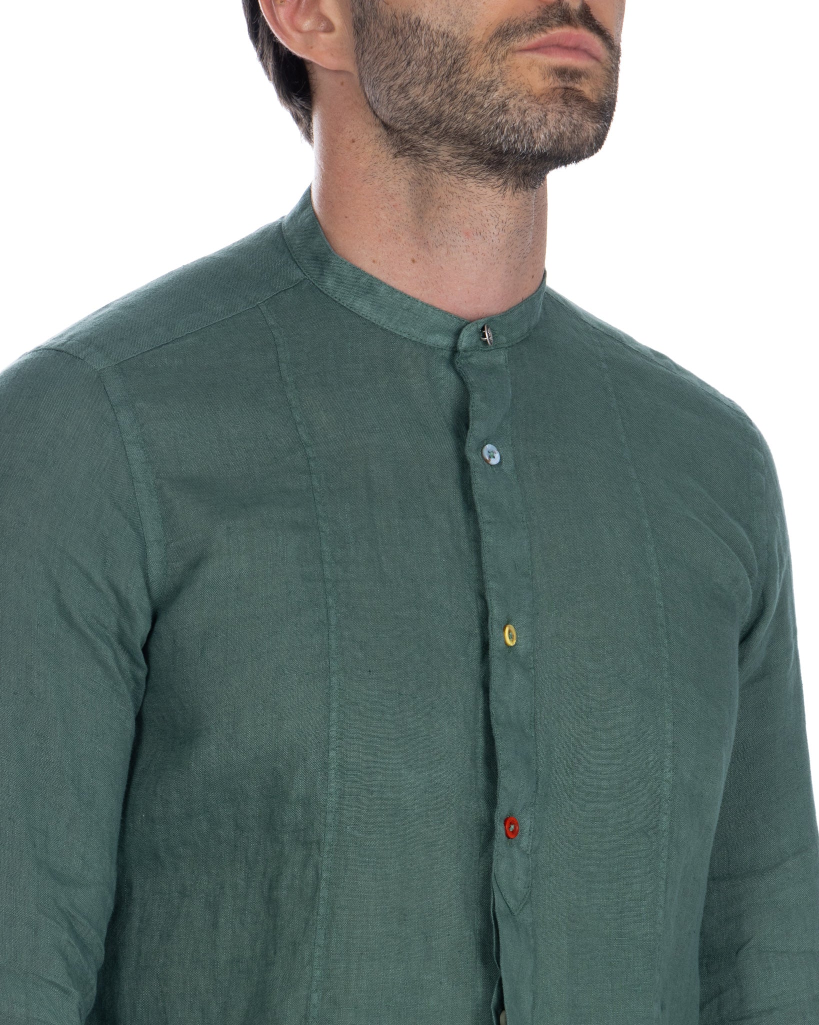 Cannes - green pure linen henley shirt