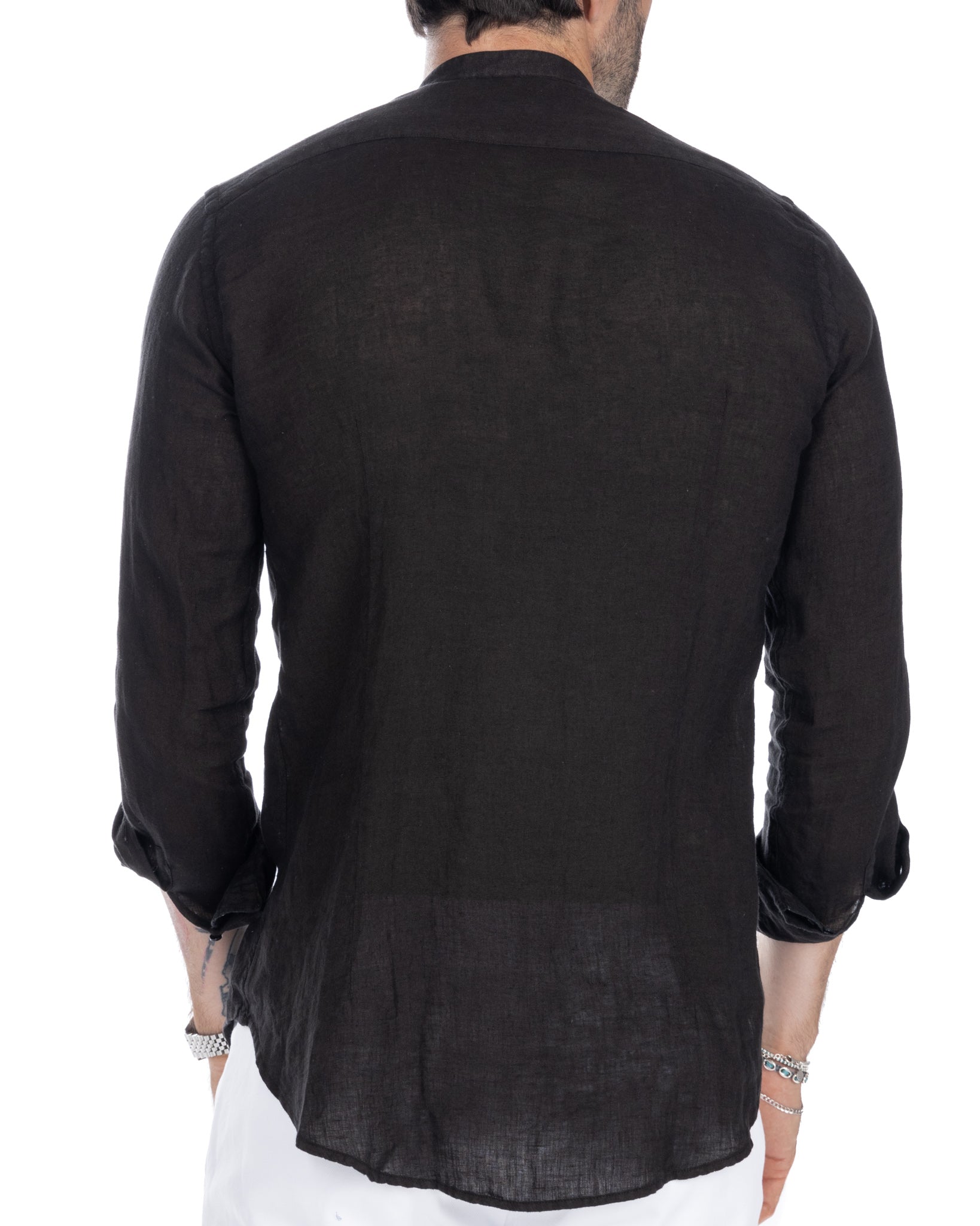 Cannes - henley shirt in pure black linen