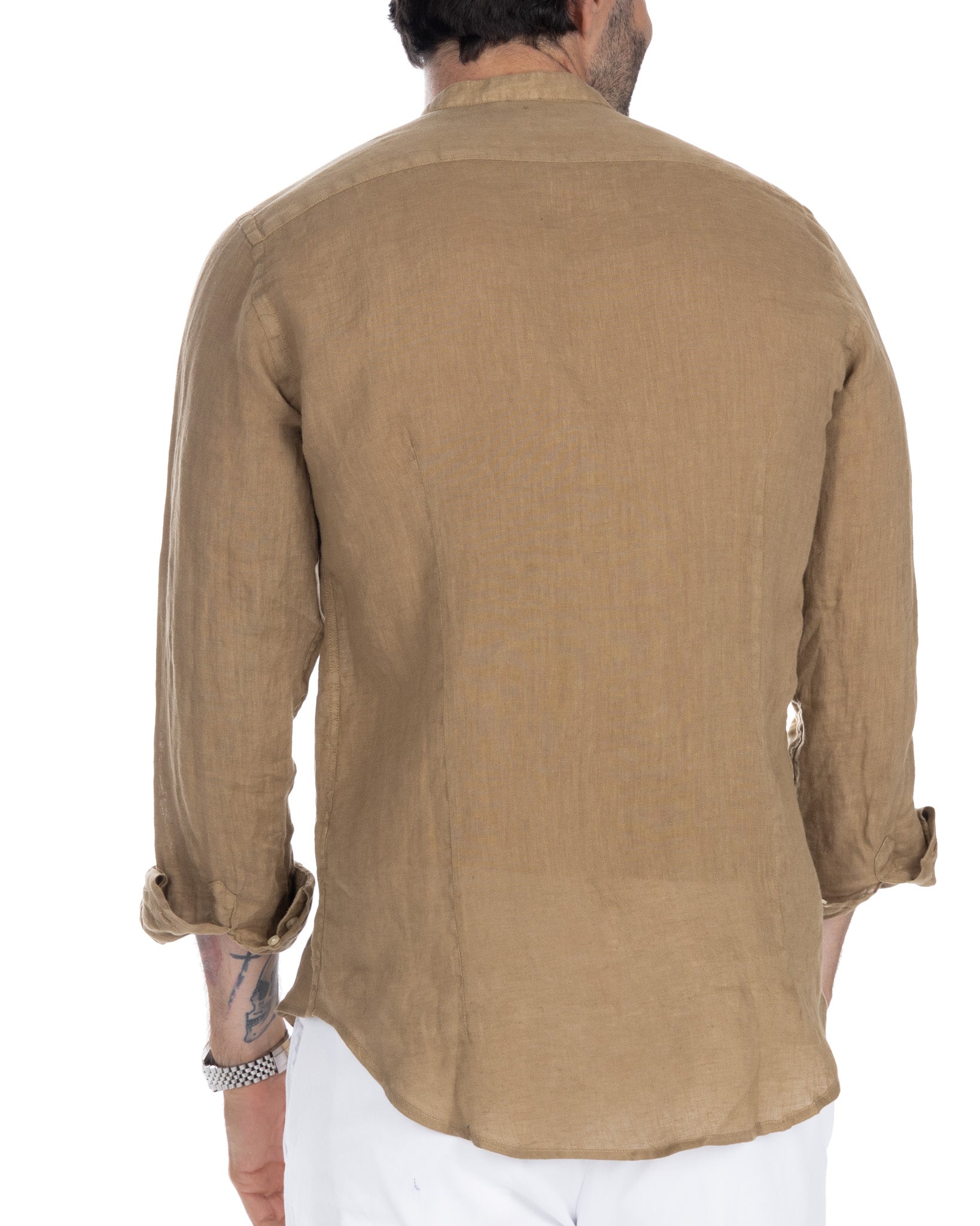 Cannes - henley shirt in pure camel linen