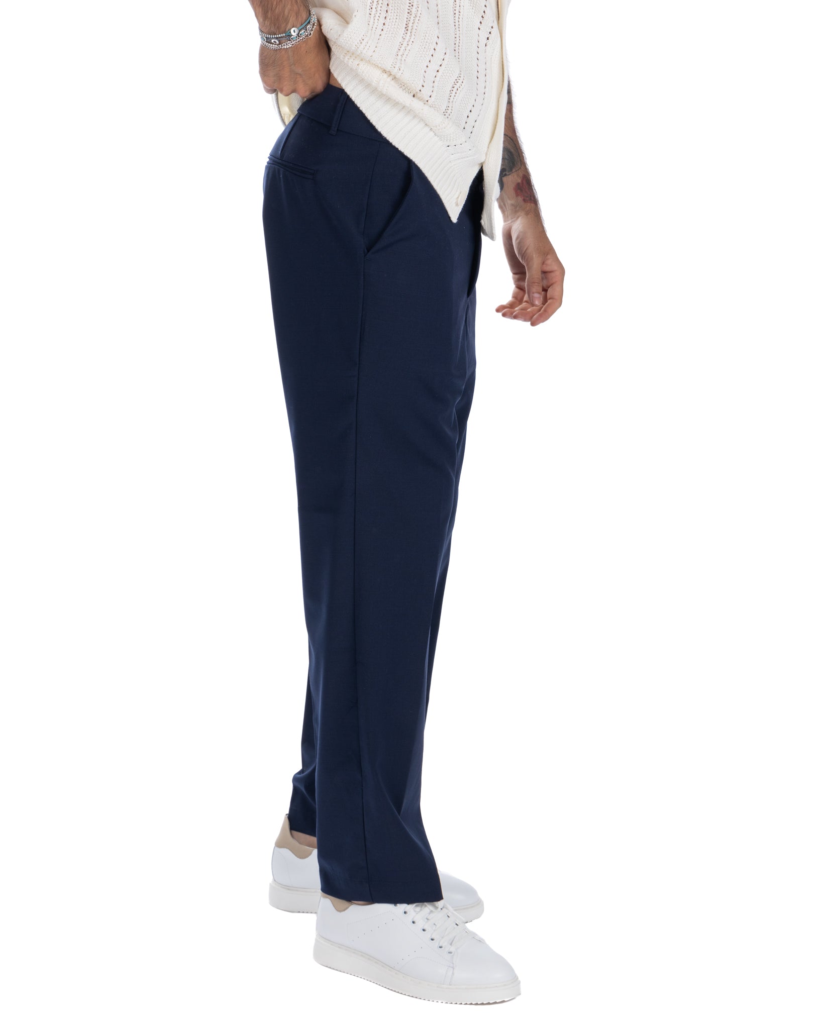 Jacob - pantalone largo blu in misto lana