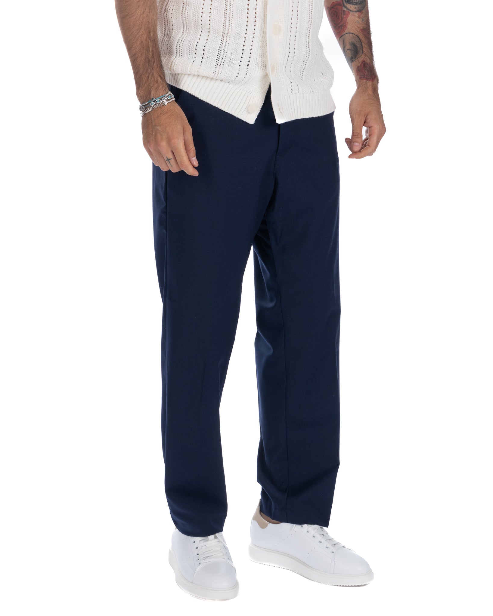 Jacob - pantalon large en laine mélangée bleu