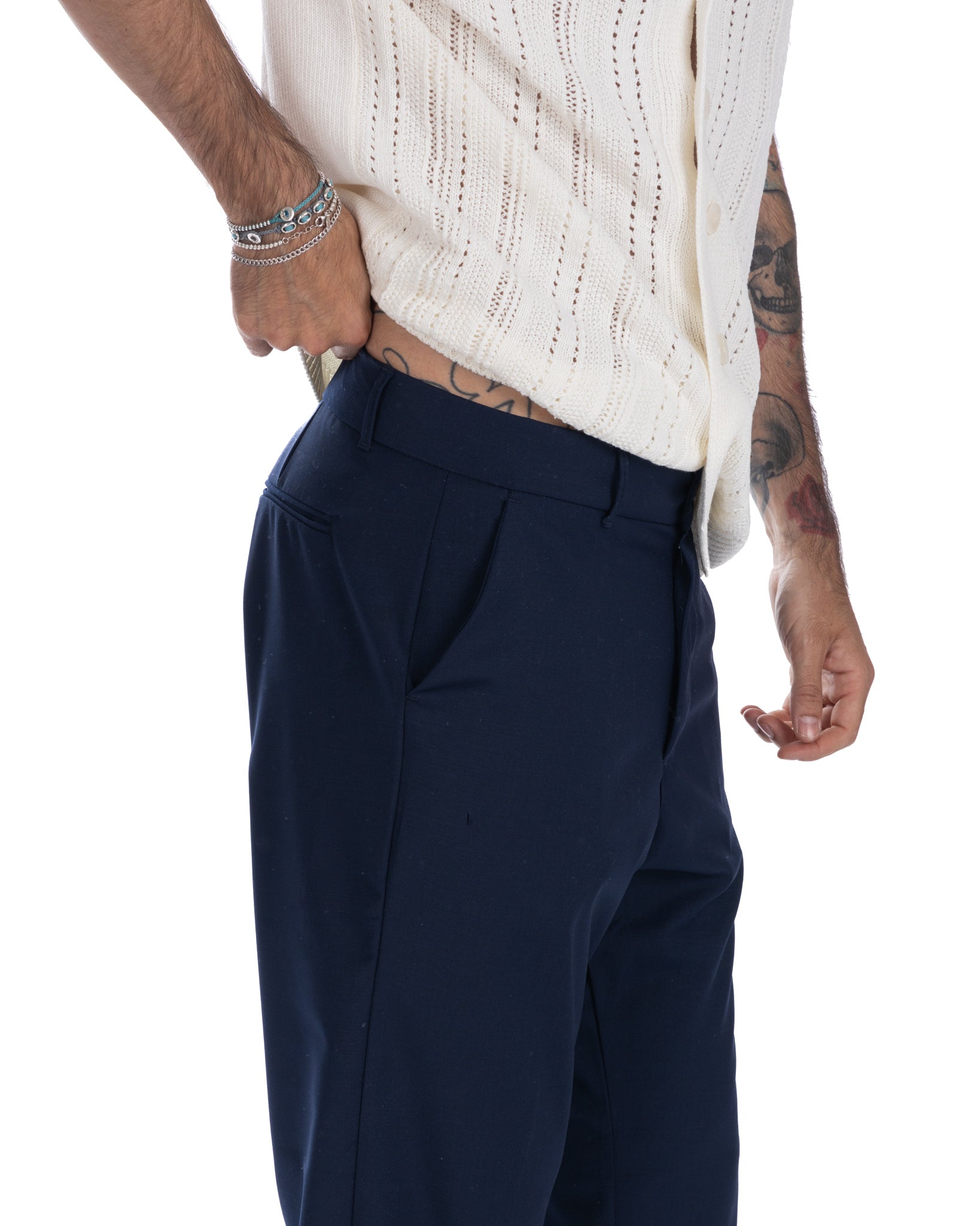 Jacob - pantalon large en laine mélangée bleu