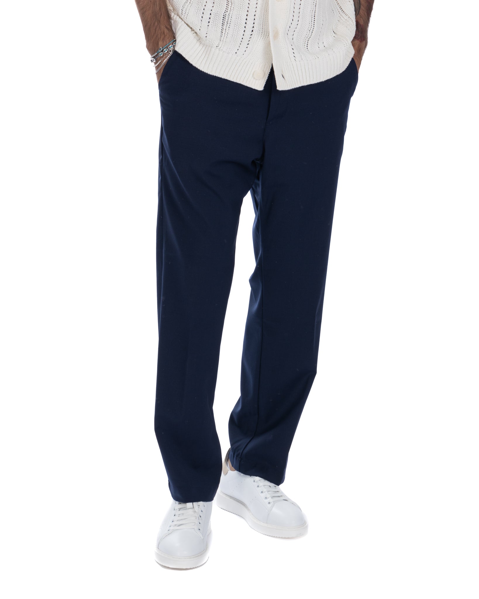 Jacob - wide blue wool blend trousers