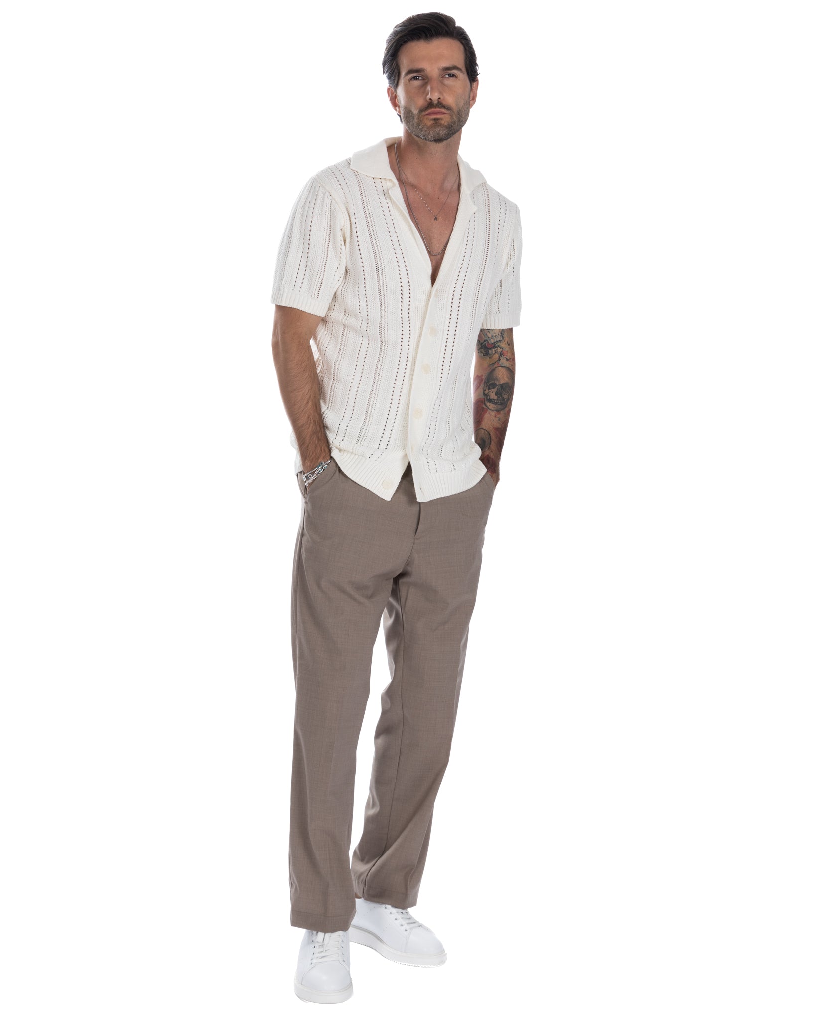 Jacob - pantalone largo beige in misto lana