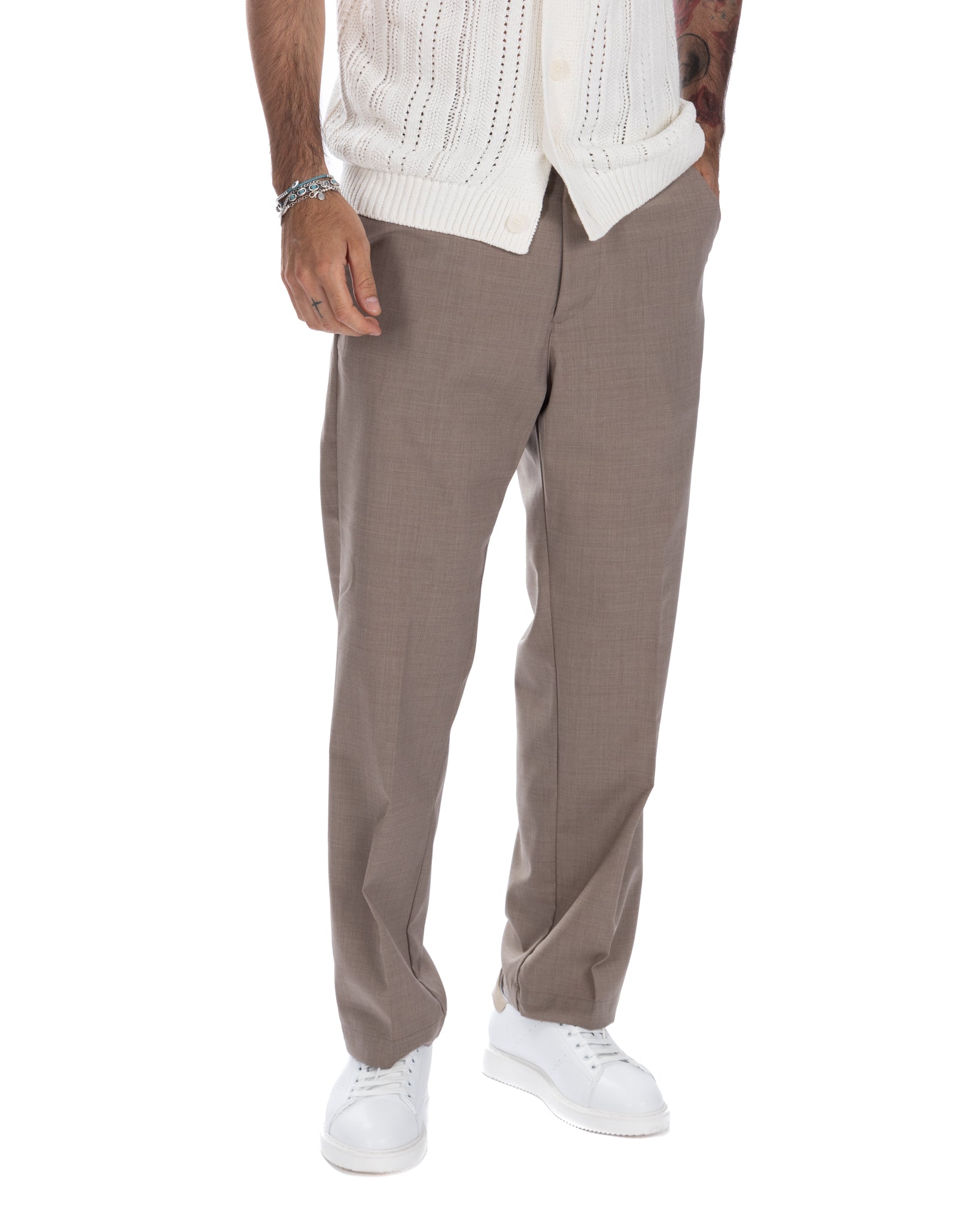 Jacob - pantalon large beige en laine mélangée