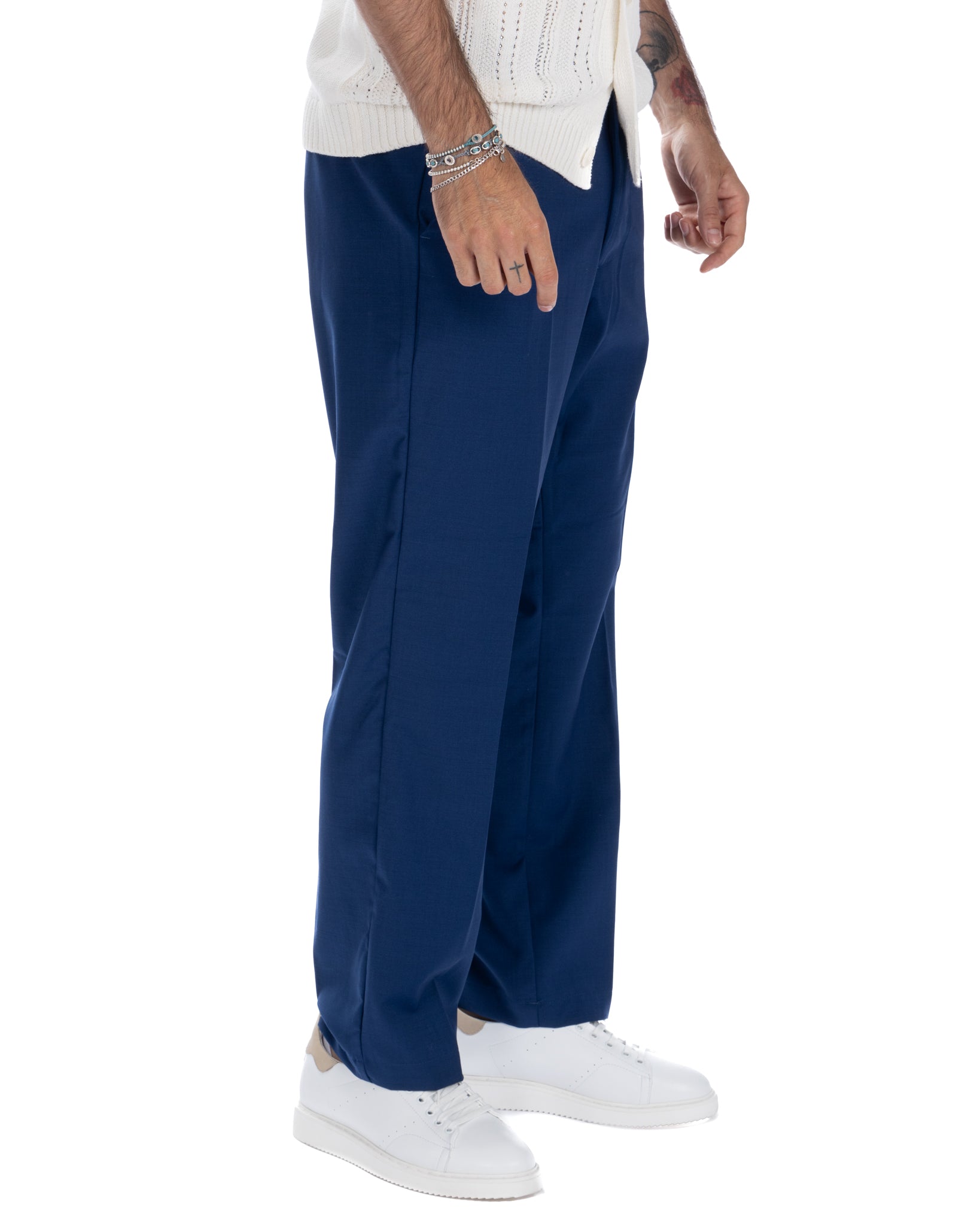 Jacob - blue wool blend wide trousers